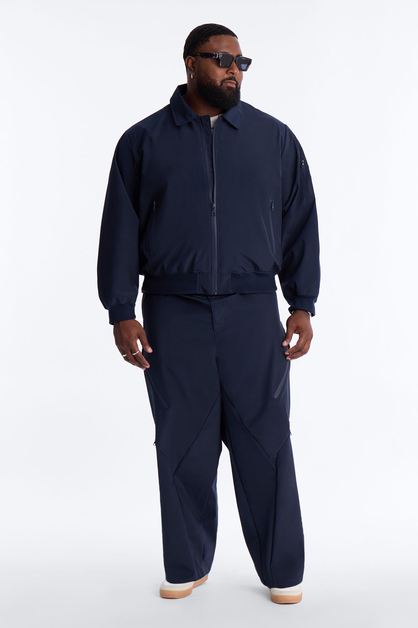 Cropped Relaxed Liberty Zip Bomber Jacket - Navy Fashion Nova