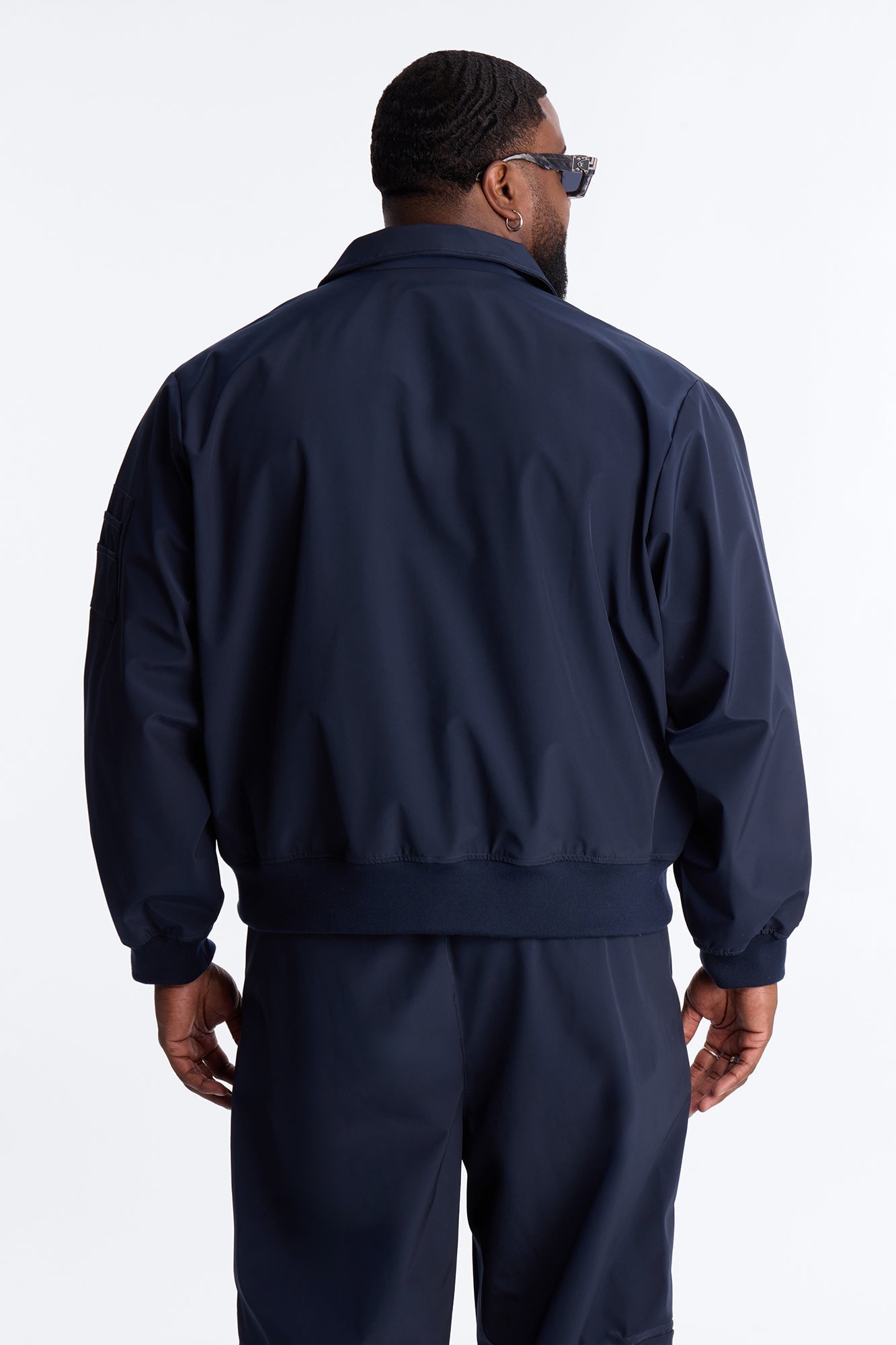 Cropped Relaxed Liberty Zip Bomber Jacket - Navy Fashion Nova