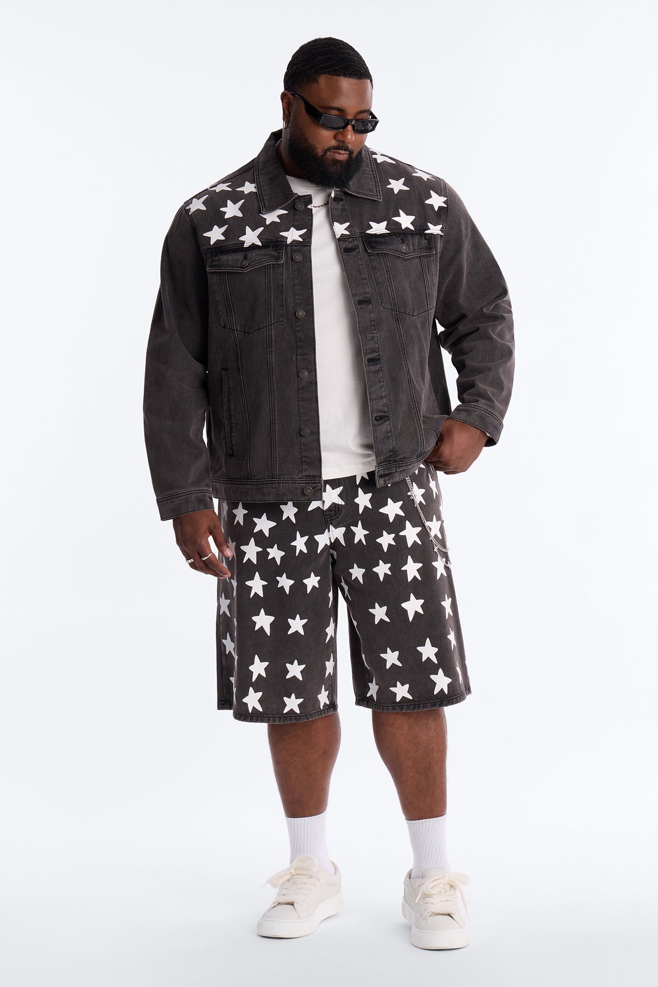 Baggy Star Spangled Denim Short - Black Wash Fashion Nova