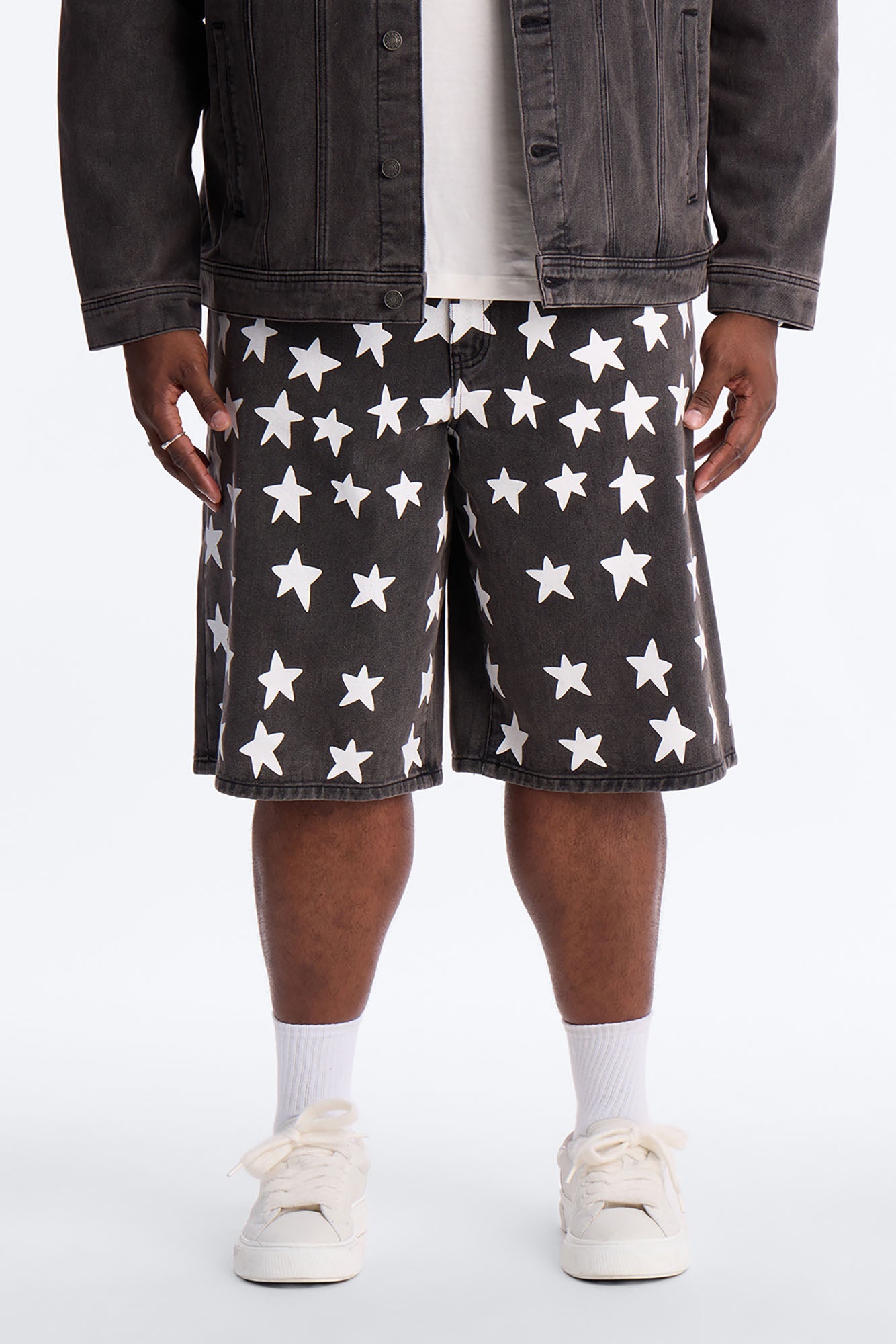 Baggy Star Spangled Denim Short - Black Wash Fashion Nova