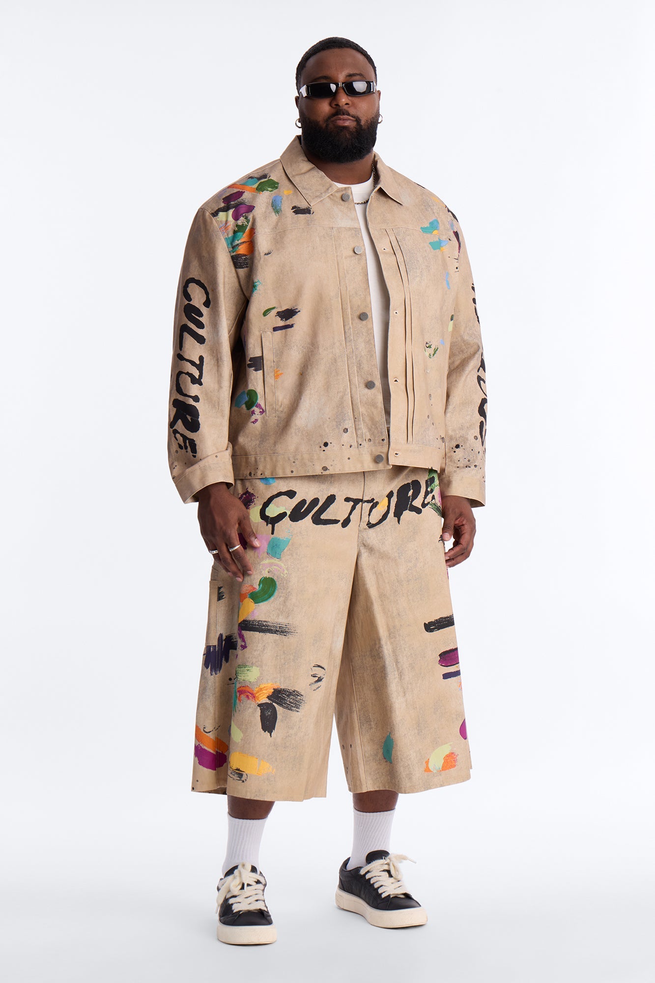 Cropped Culture Society Paint Splatter Boxy Work Jacket - Khaki Fashion Nova
