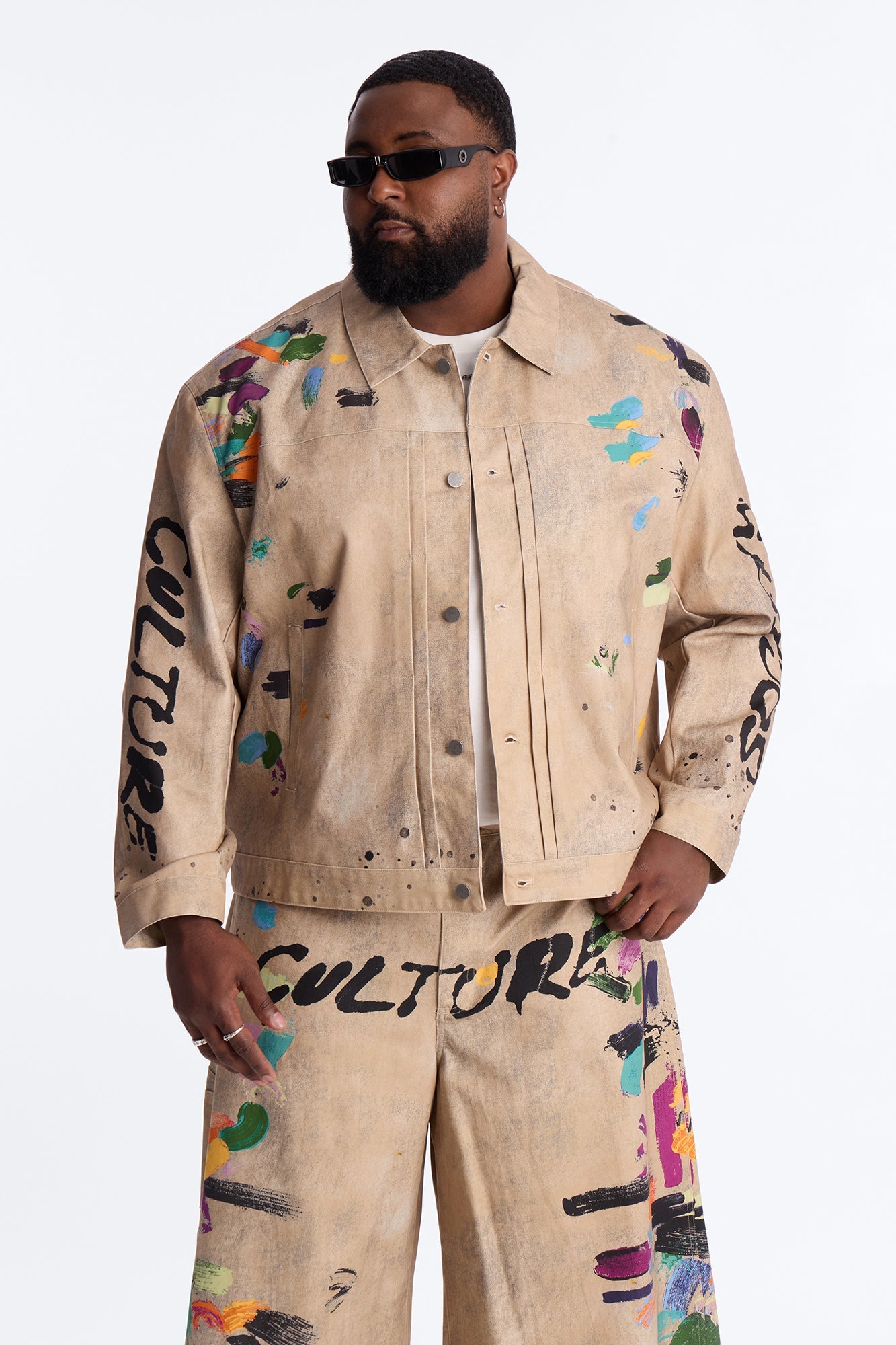 Cropped Culture Society Paint Splatter Boxy Work Jacket - Khaki Fashion Nova