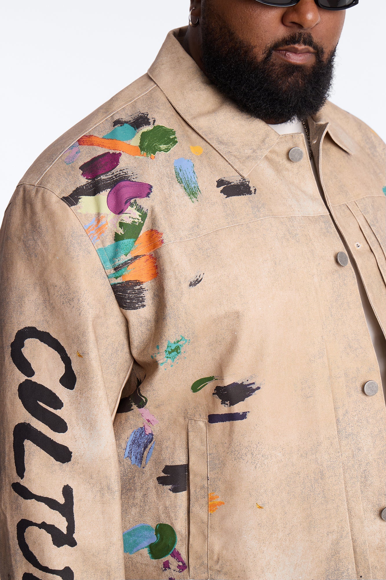 Cropped Culture Society Paint Splatter Boxy Work Jacket - Khaki Fashion Nova