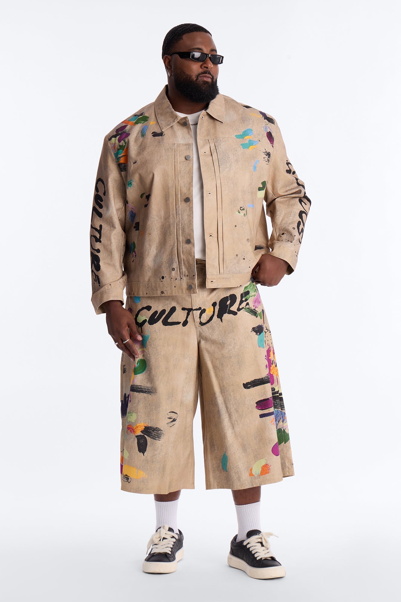 Super Baggy Culture Society Paint Splatter Short - Khaki Fashion Nova