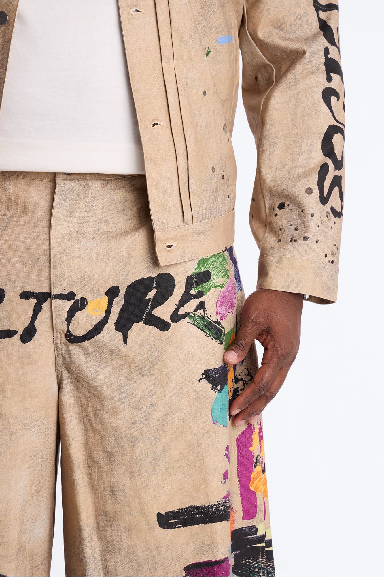 Super Baggy Culture Society Paint Splatter Short - Khaki Fashion Nova