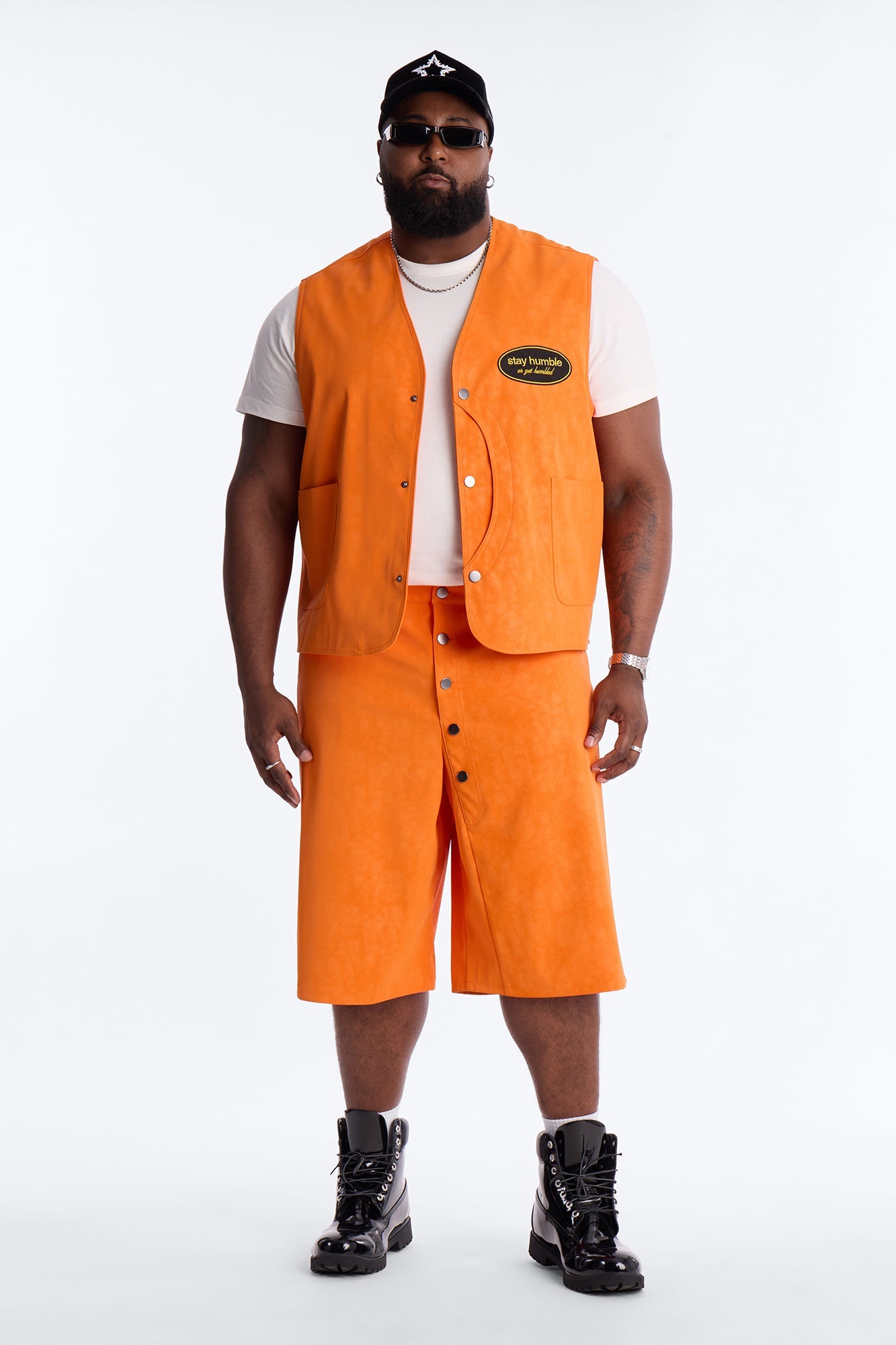 Rebel Hyde Faux Leather Vest - Orange Fashion Nova