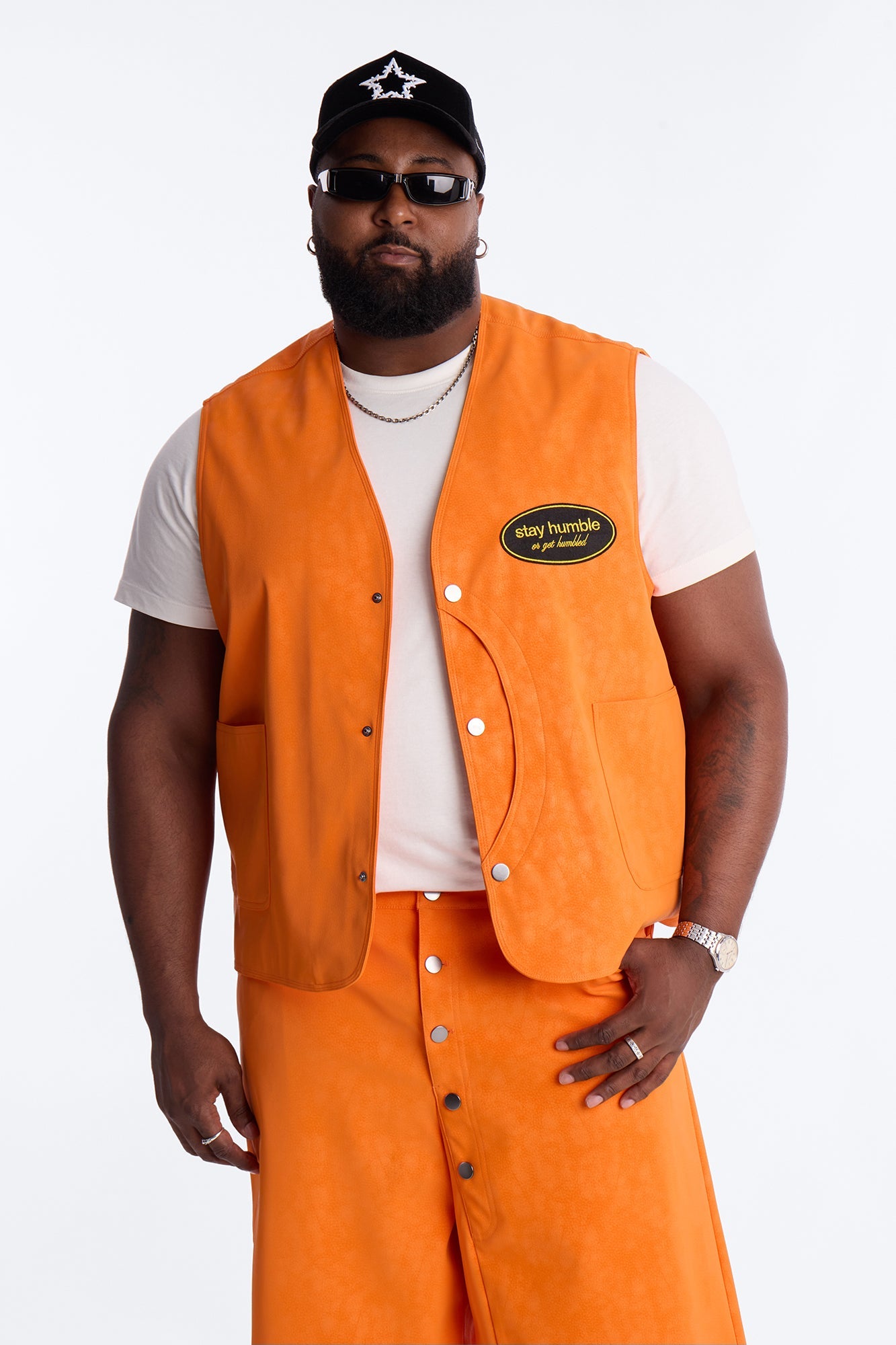 Rebel Hyde Faux Leather Vest - Orange Fashion Nova