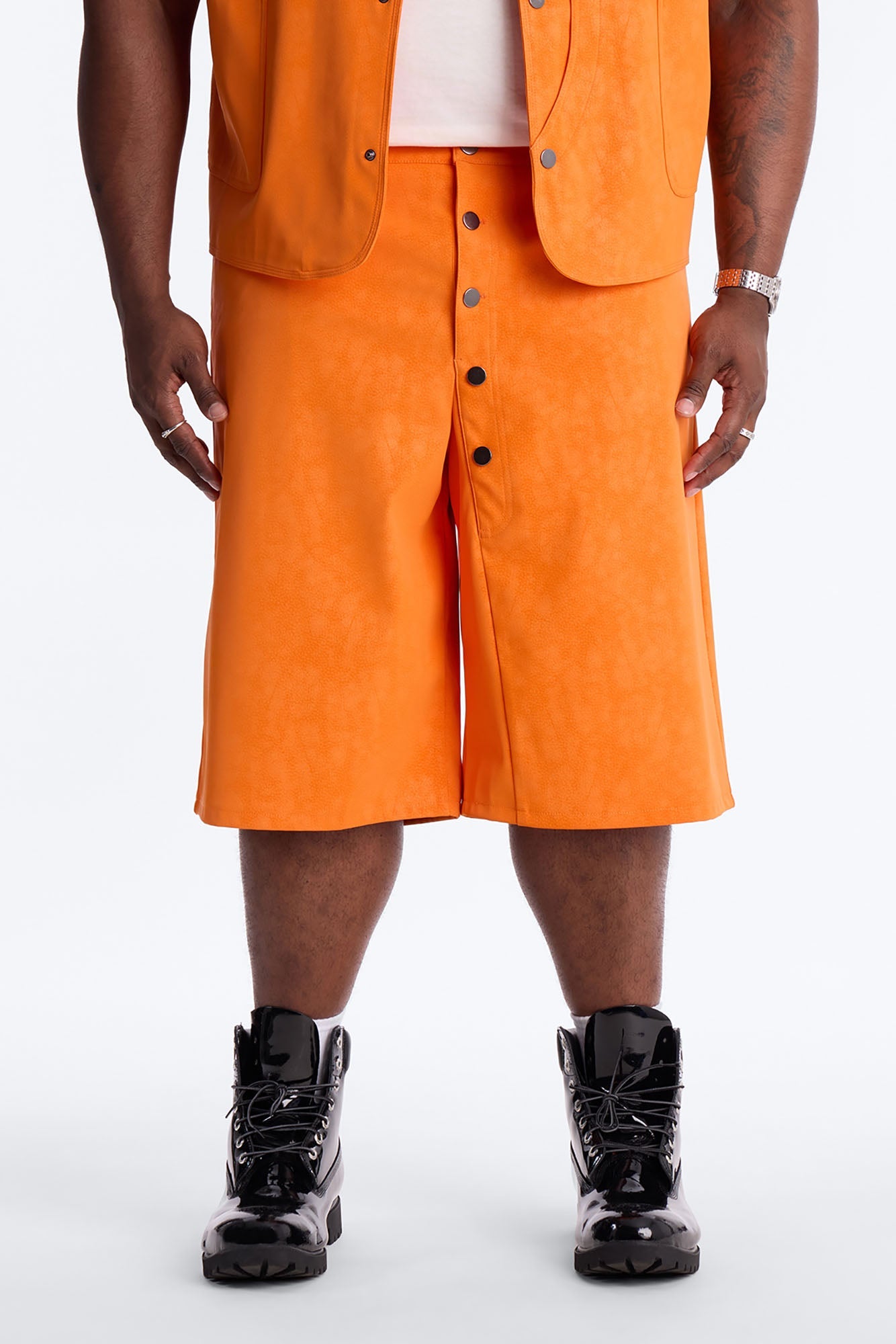 Baggy Rebel Hyde Faux Leather Short - Orange Fashion Nova