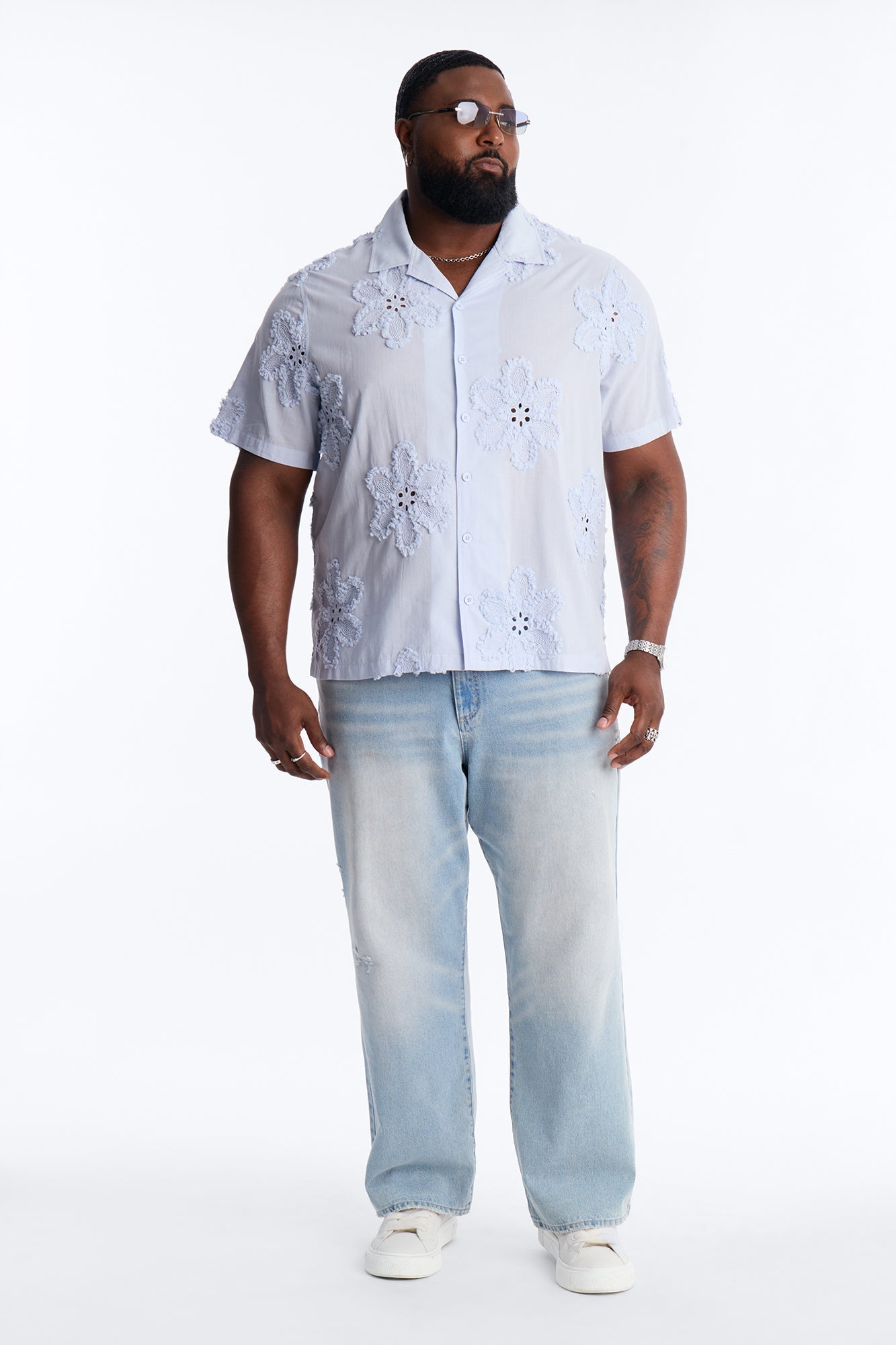 Dusty Bloom Cuban Collar Shirt - Light Blue Fashion Nova