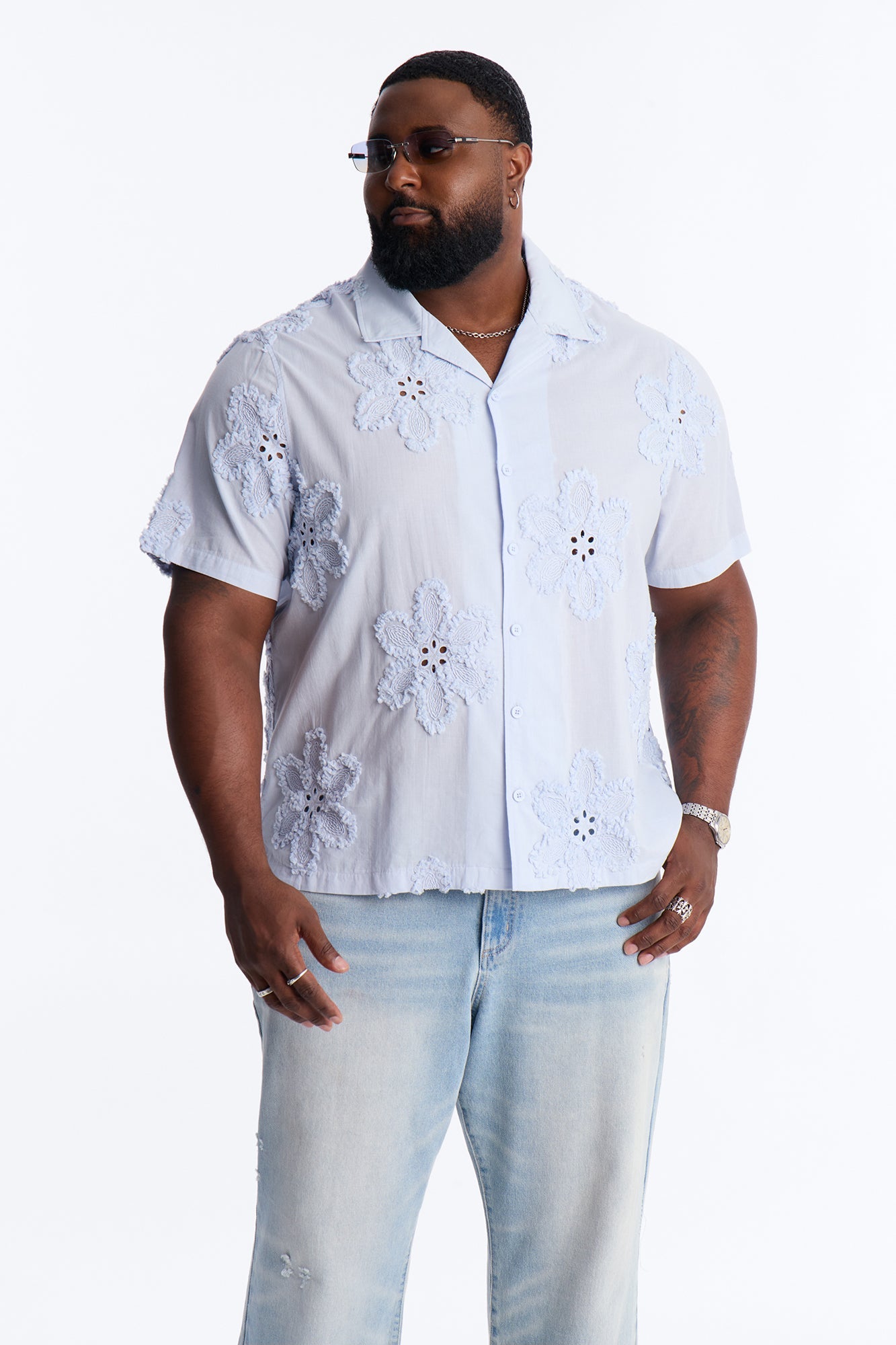 Dusty Bloom Cuban Collar Shirt - Light Blue Fashion Nova