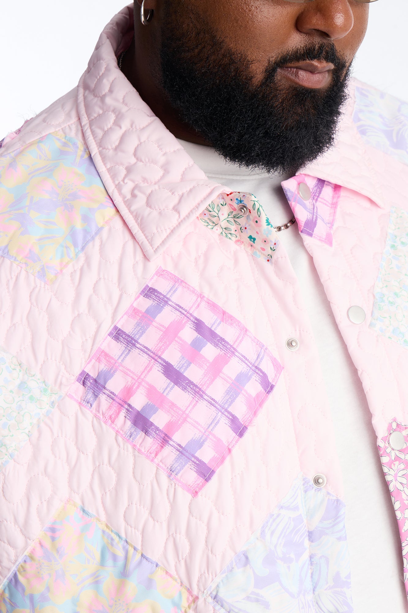 Cropped Quilted Frayed Patchwork Work Jacket - Pink Fashion Nova