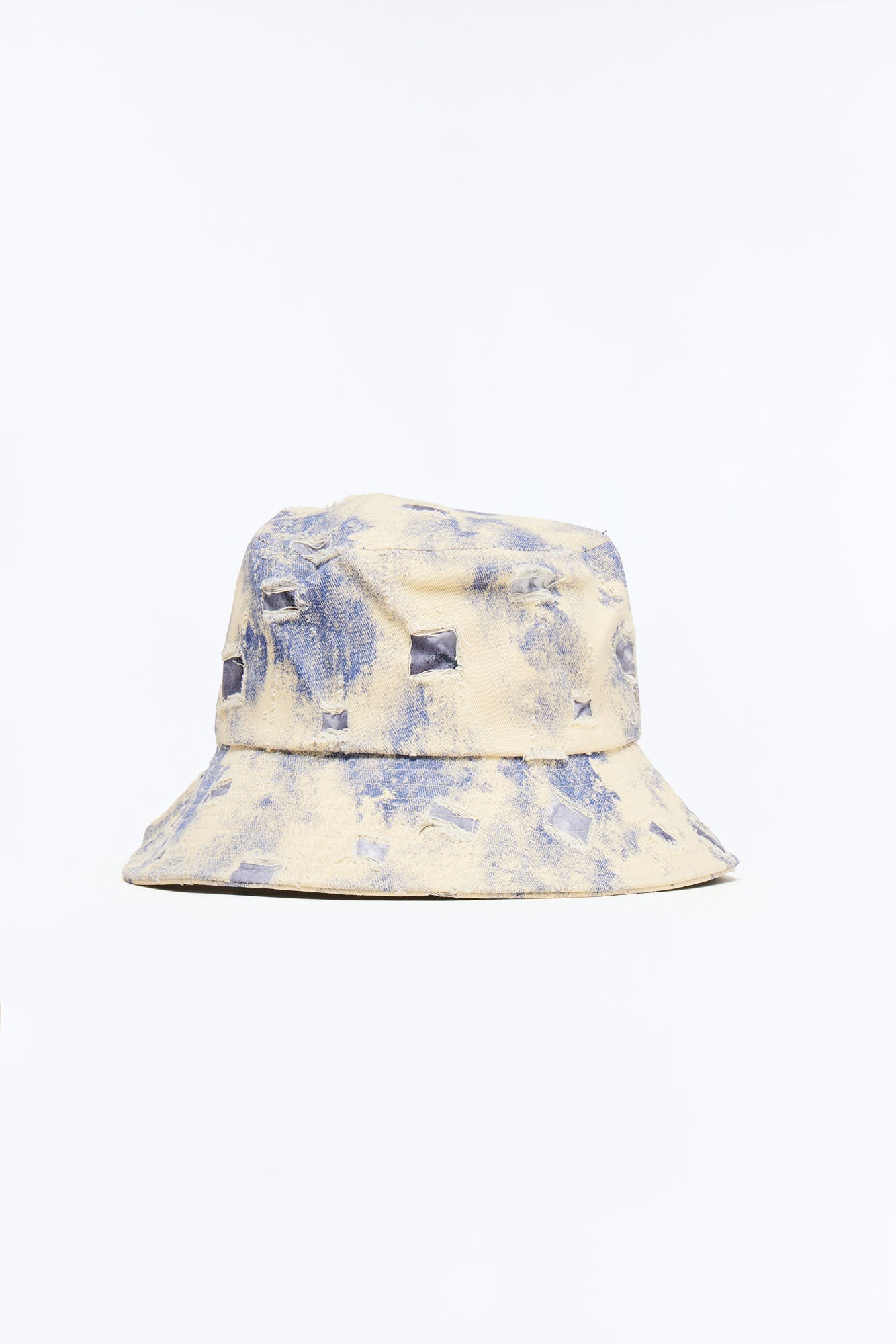 Distressed Detail Painted Denim Bucket Hat - Cream/combo Fashion Nova