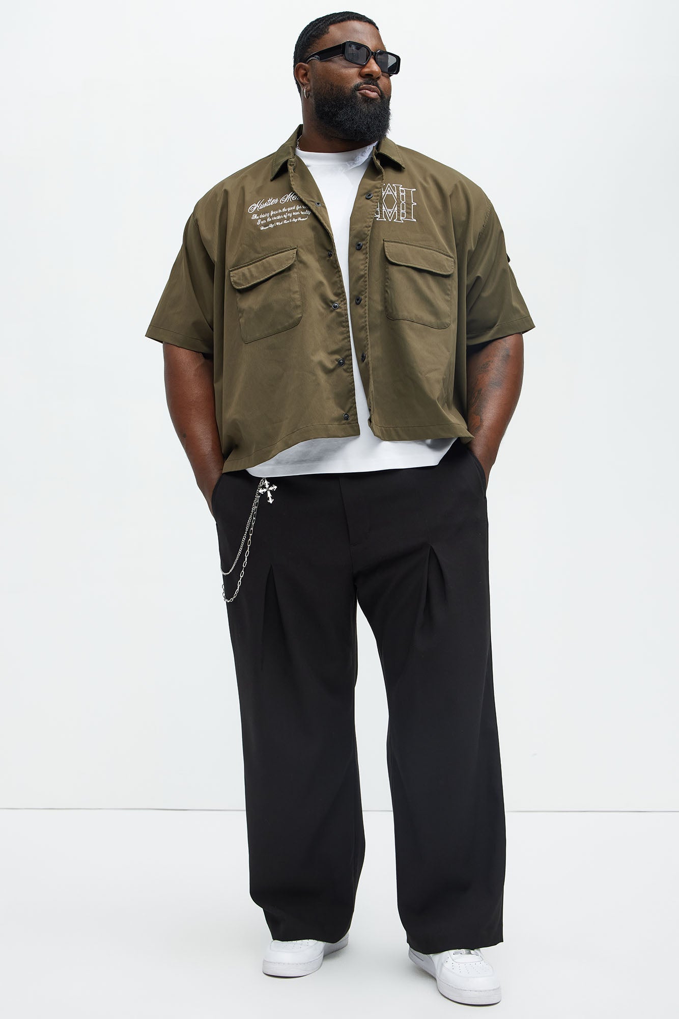 Hustler Mentality Short Sleeve Shirt - Olive Fashion Nova