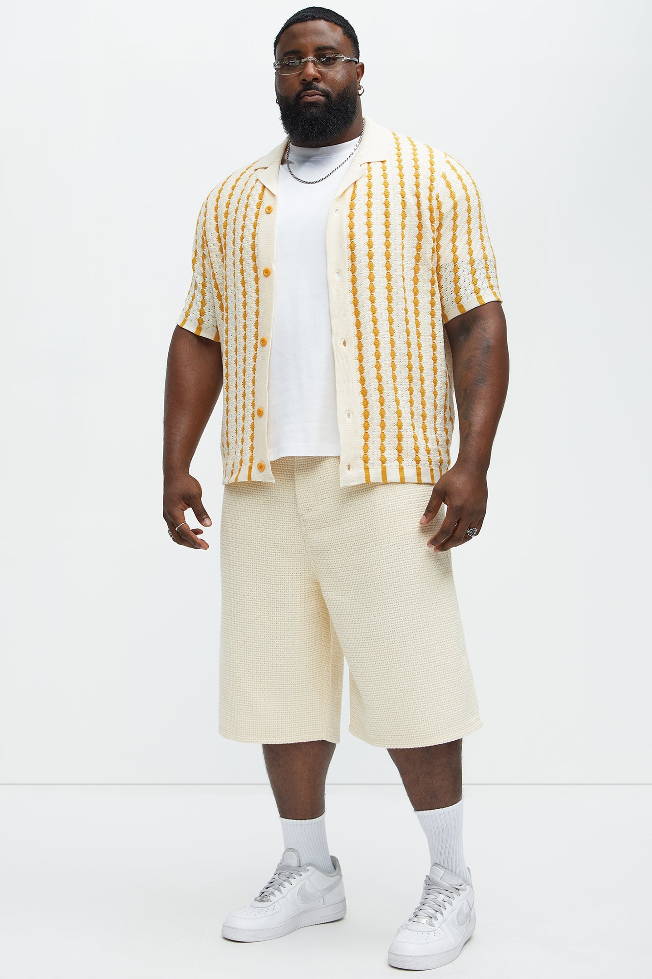 Benny Short Sleeve Crochet Cuban Shirt - Mustard Fashion Nova