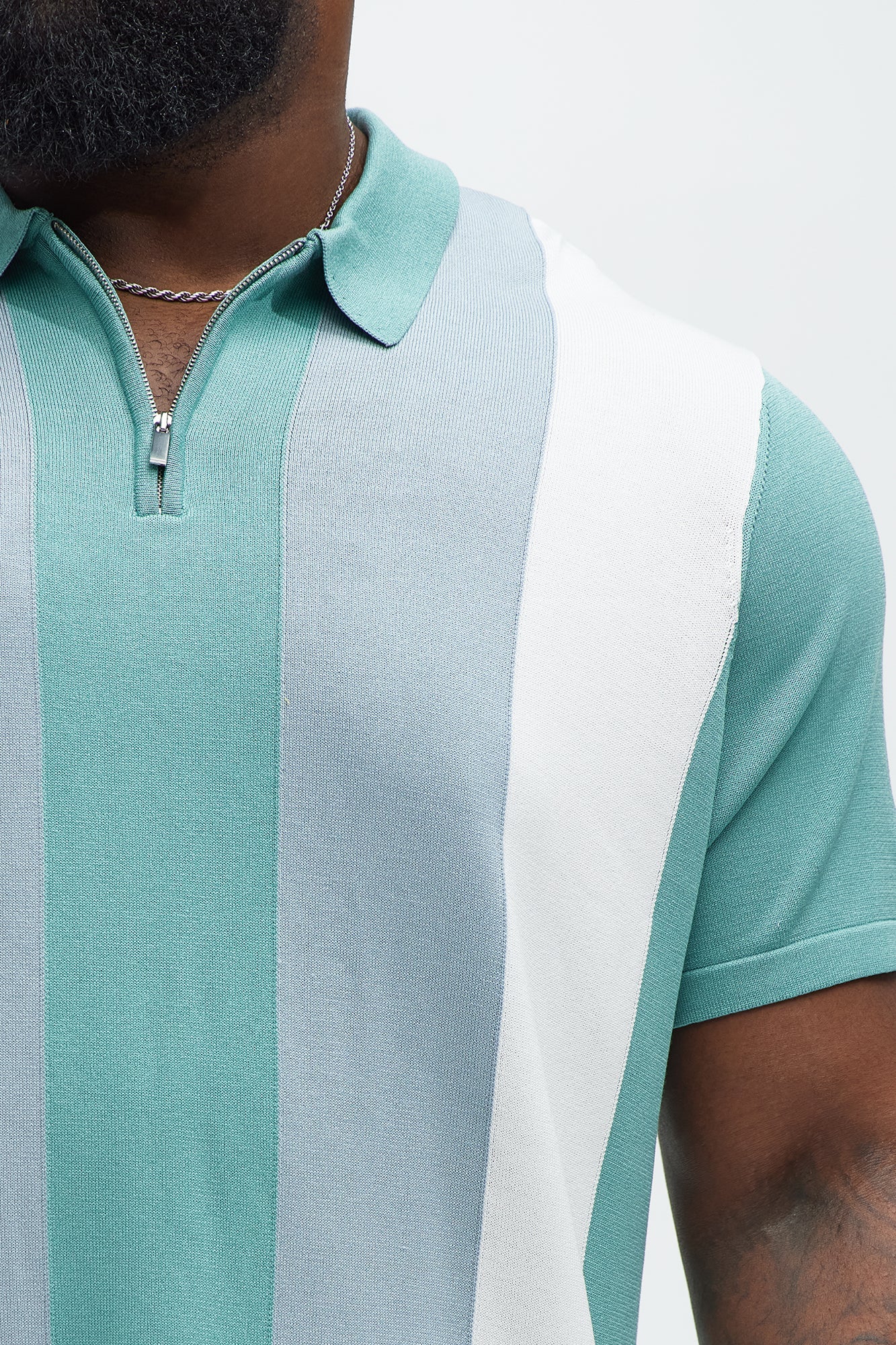 Brady Striped Knit Zip Polo - Sage/combo Fashion Nova