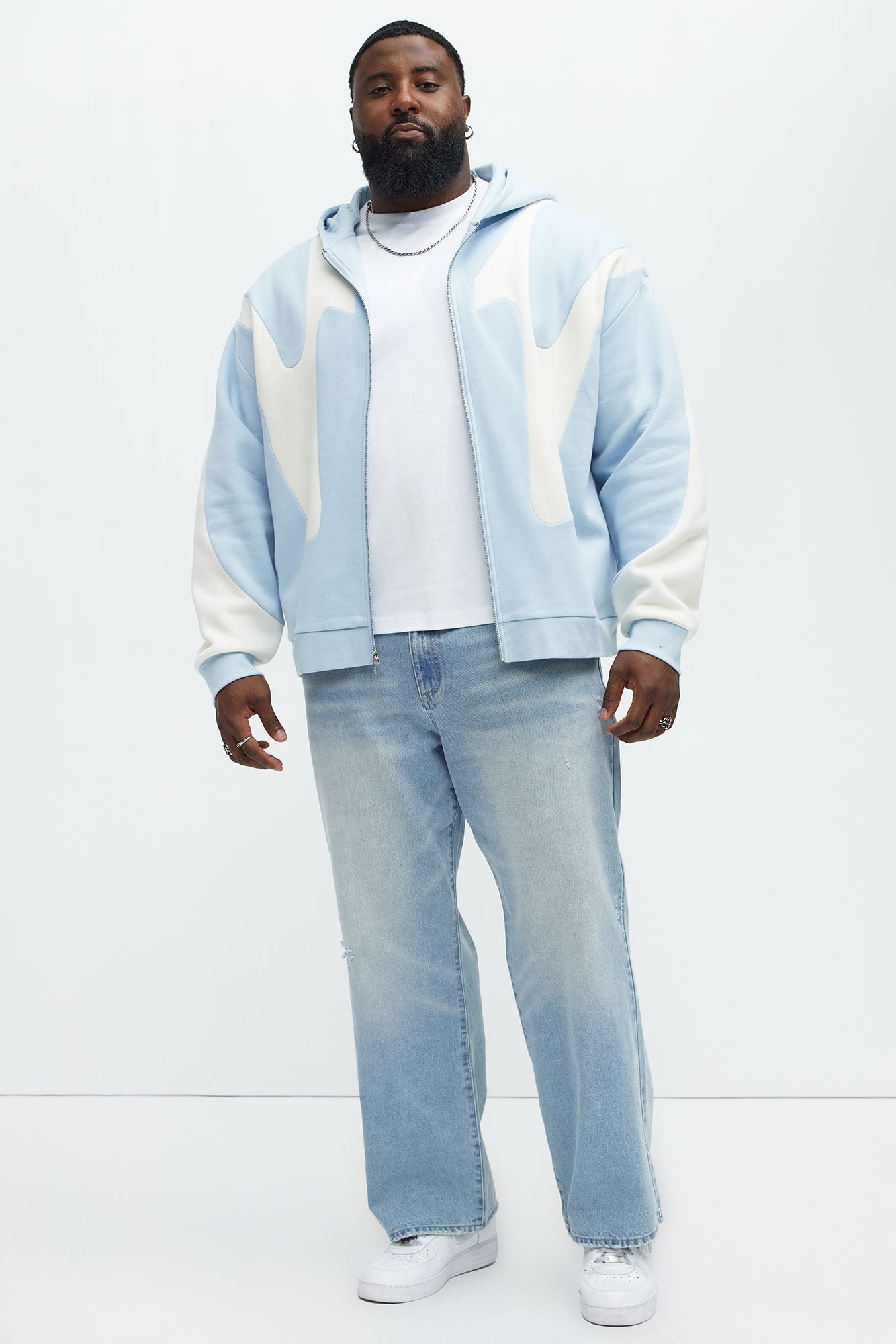 Tyson Oasis Paneled Zip Up Hoodie - Blue/combo Fashion Nova