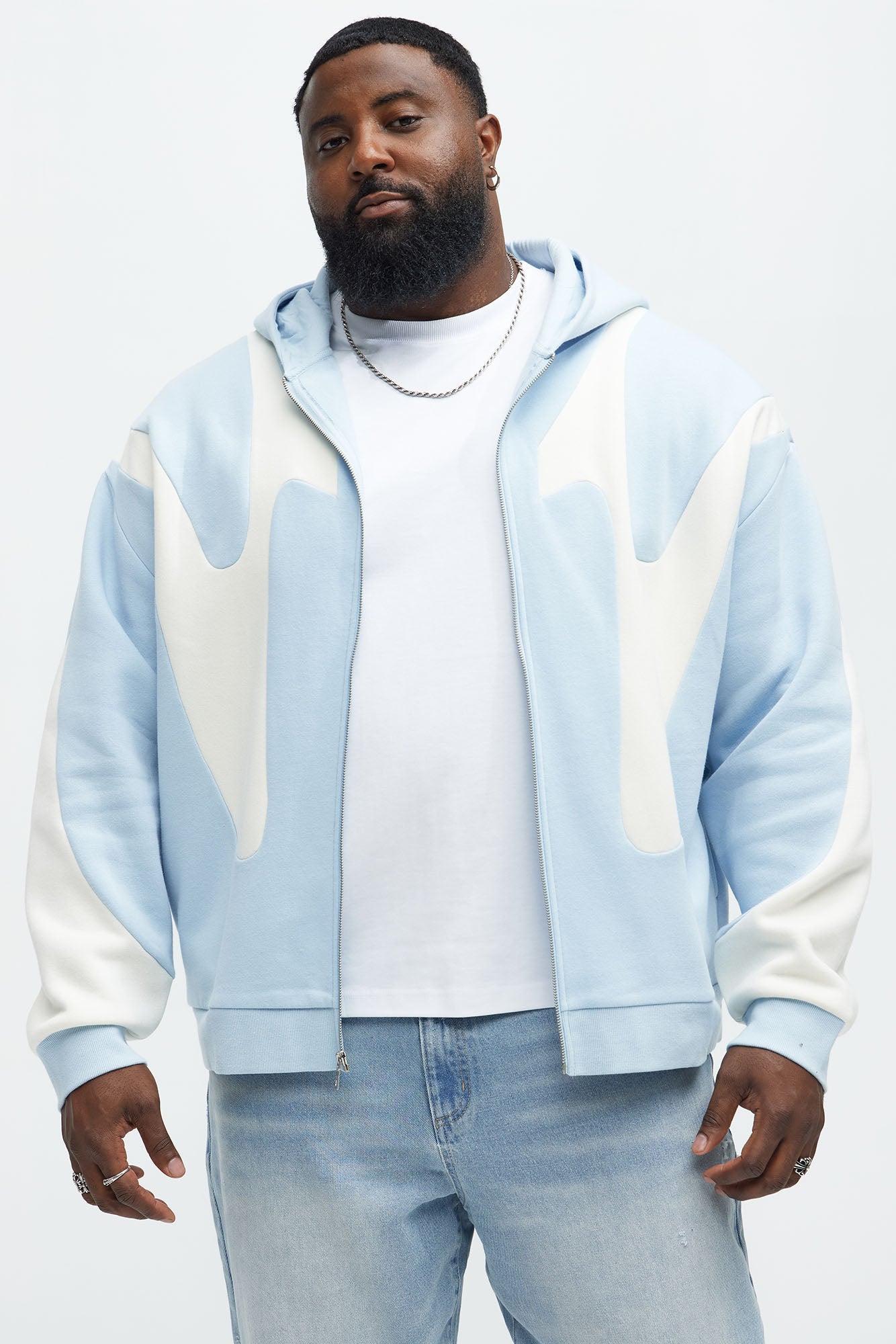 Tyson Oasis Paneled Zip Up Hoodie - Blue/combo Fashion Nova