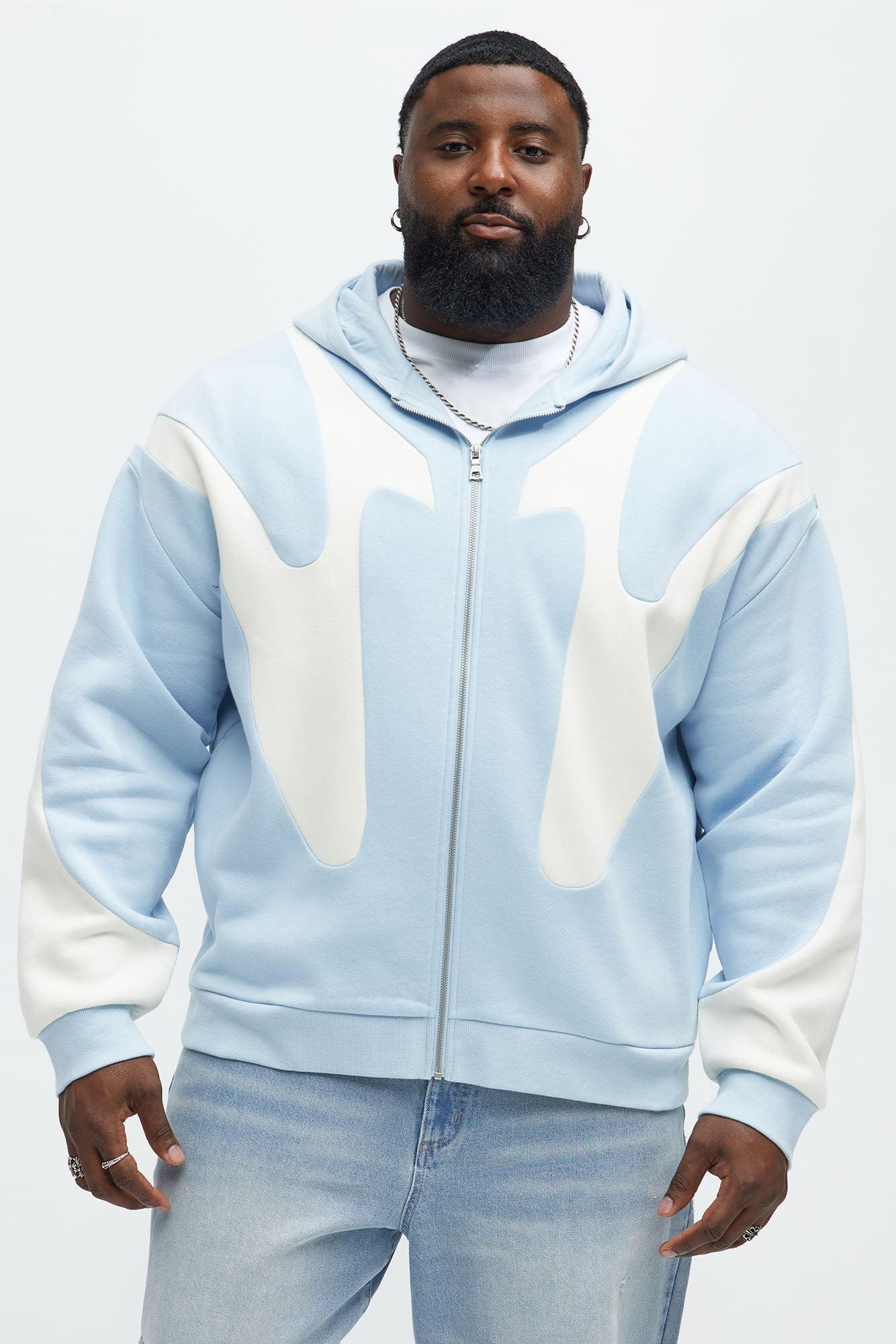 Tyson Oasis Paneled Zip Up Hoodie - Blue/combo Fashion Nova