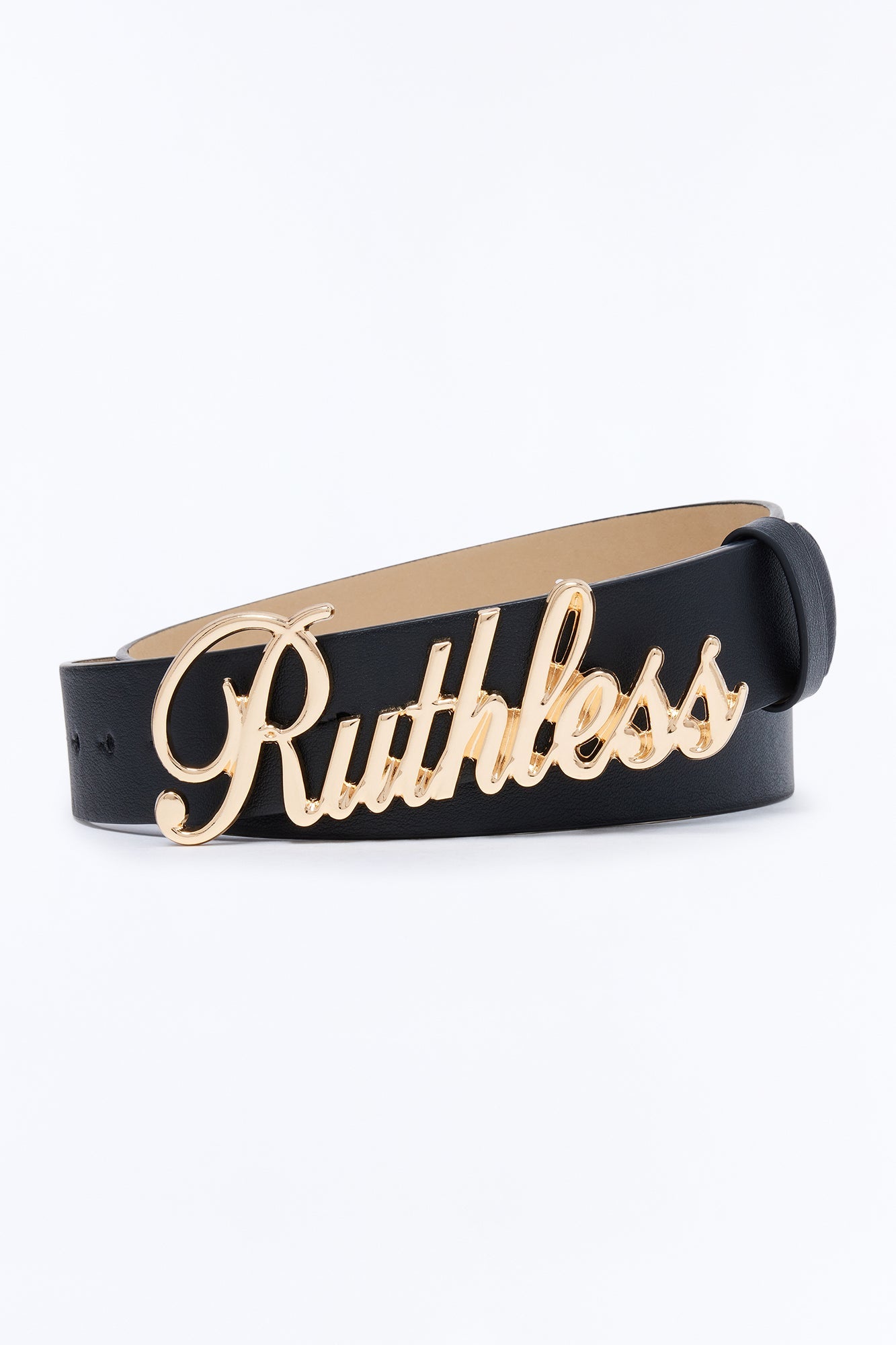 Ruthless Script Buckle Belt - Black/Gold Fashion Nova