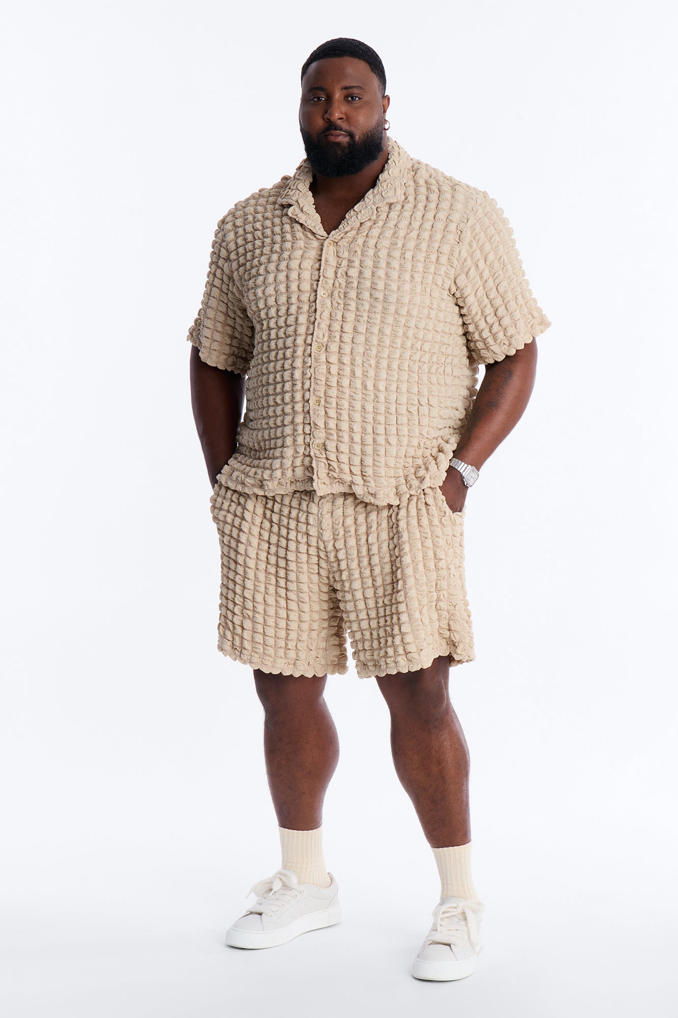 Relaxed Effervesce Textured Button Up Shirt - Tan Fashion Nova