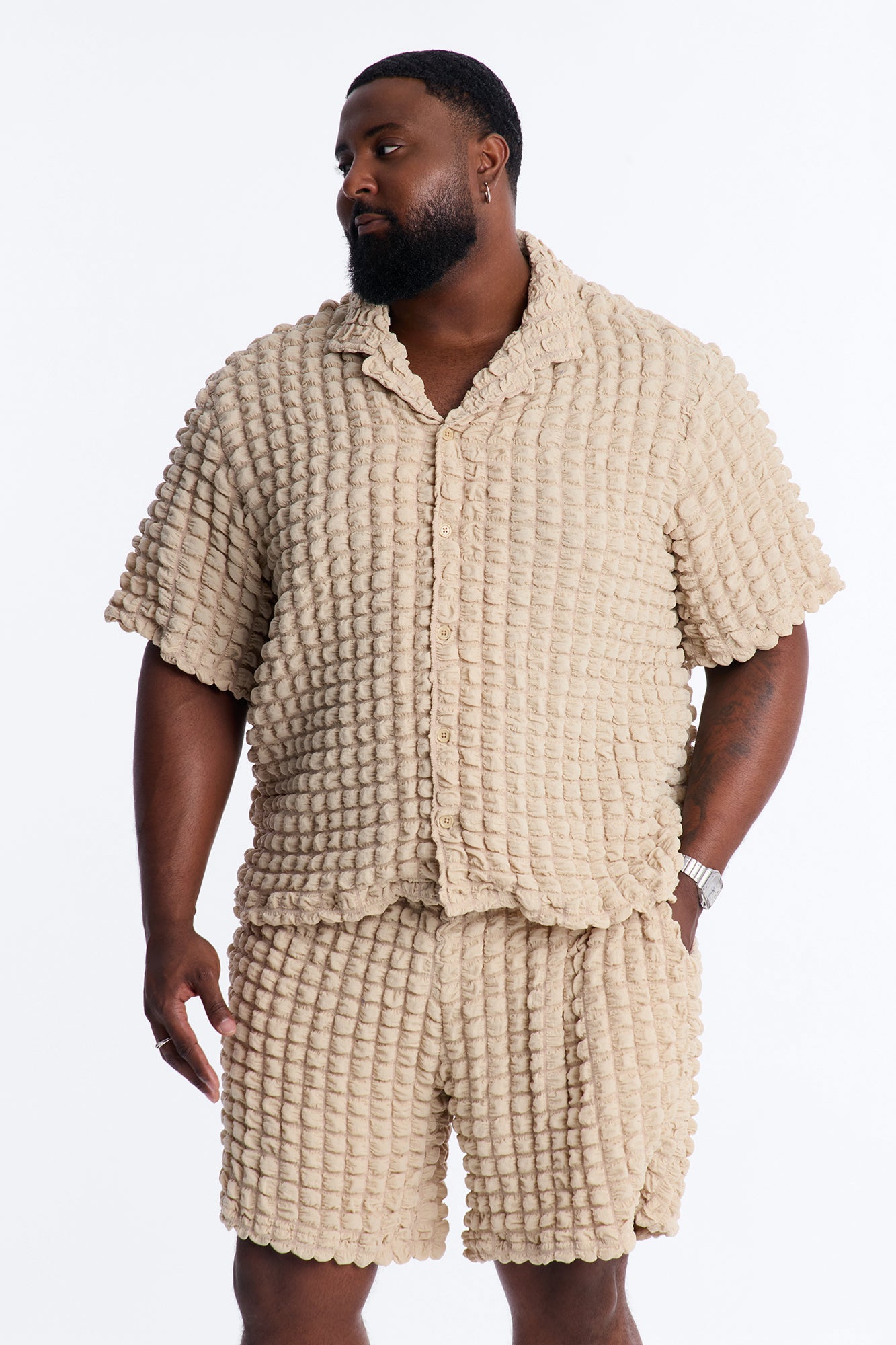 Relaxed Effervesce Textured Button Up Shirt - Tan Fashion Nova