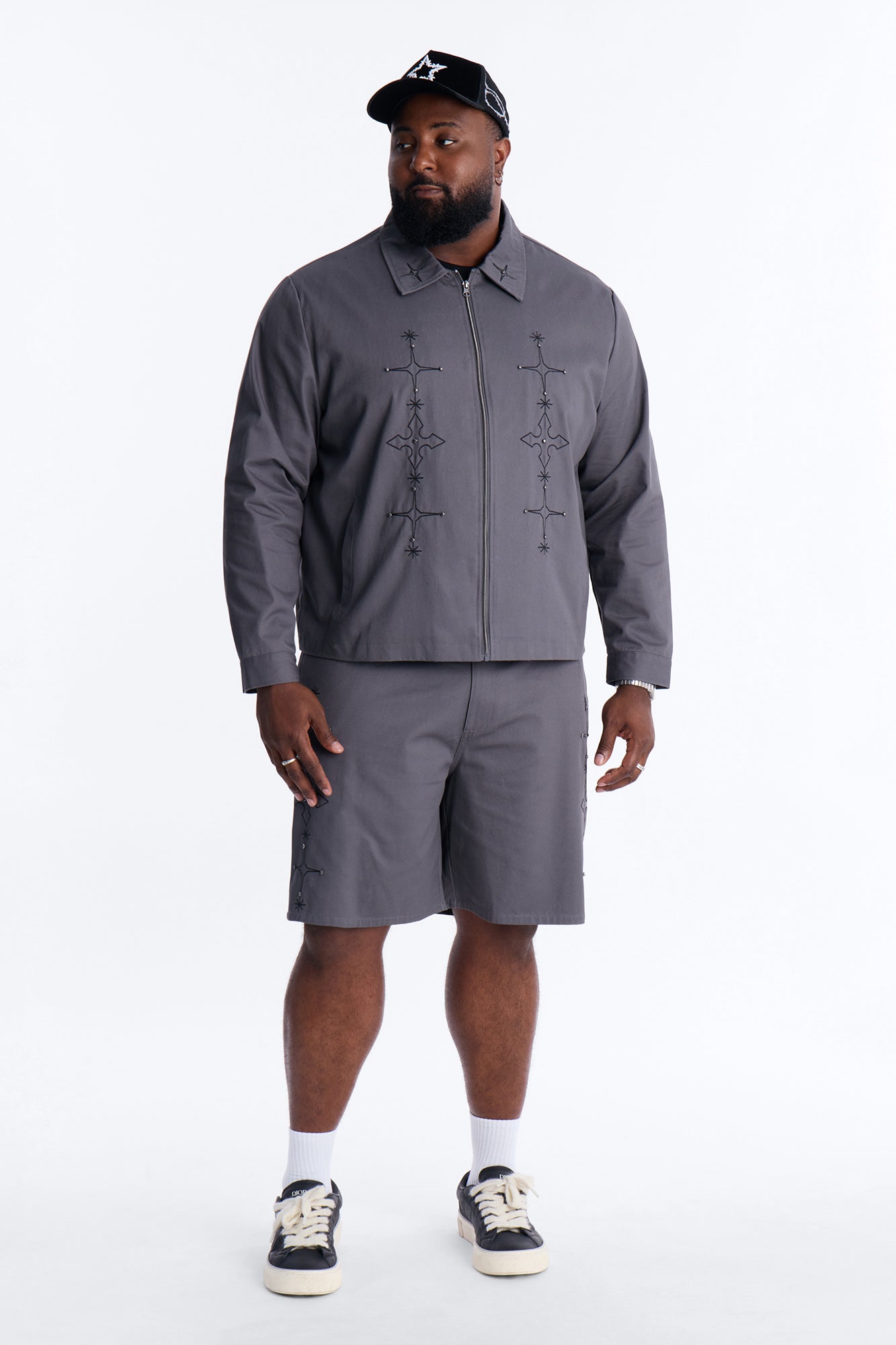 Vatican City Stitched Embellished Work Jacket - Grey Fashion Nova