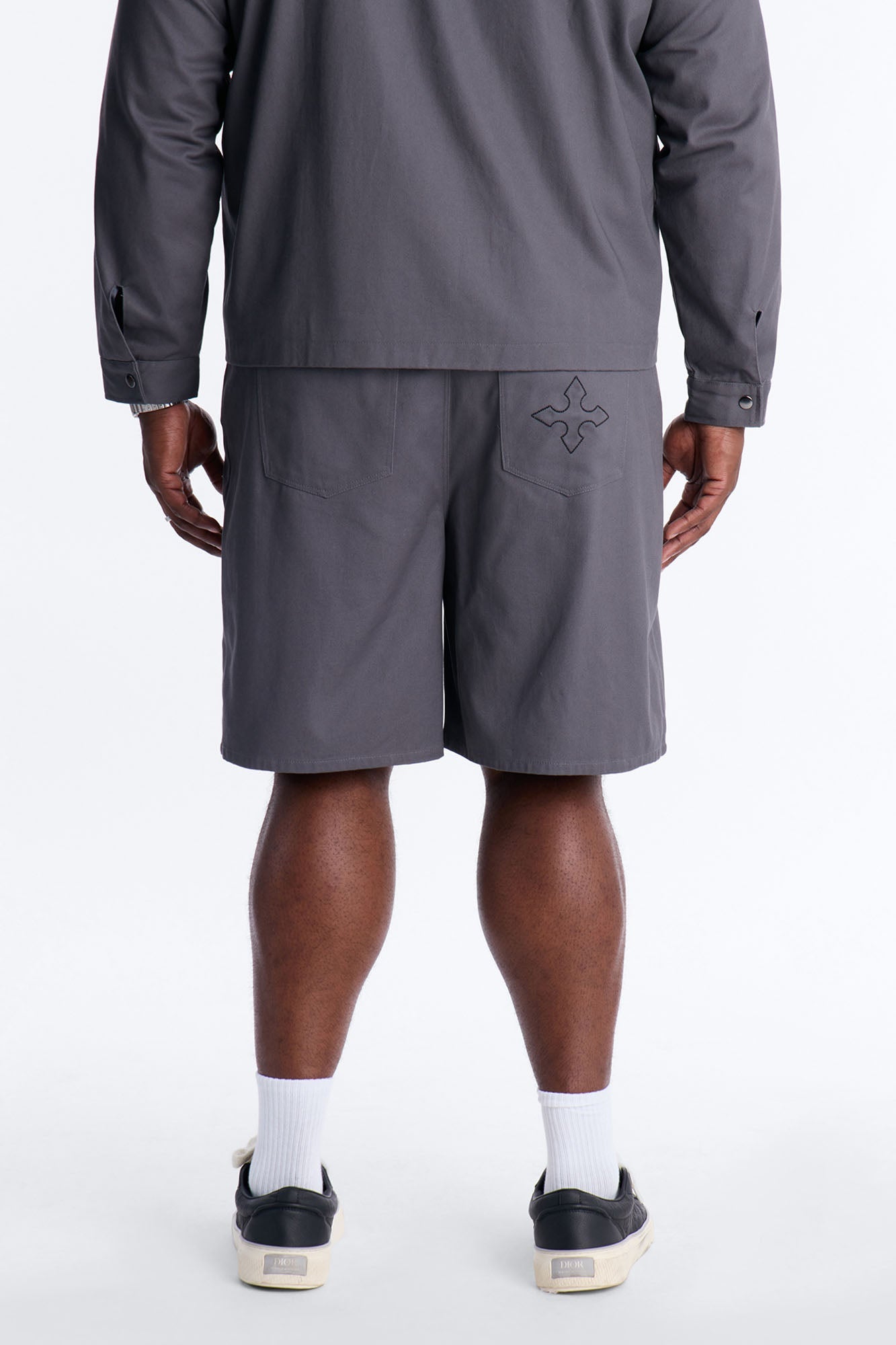 Relaxed Vatican City Stitched Embellished Short - Grey Fashion Nova