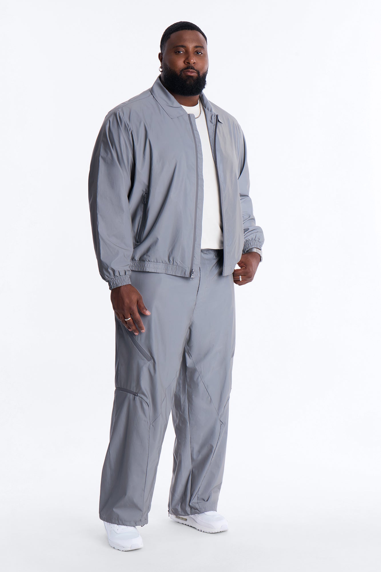 Cropped Relaxed Reflective Zip Bomber Jacket - Silver Fashion Nova