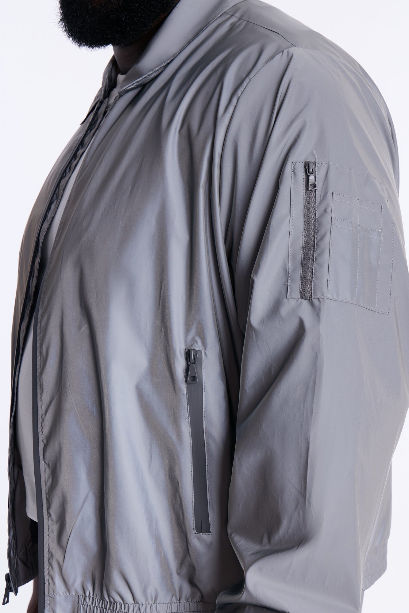Cropped Relaxed Reflective Zip Bomber Jacket - Silver Fashion Nova