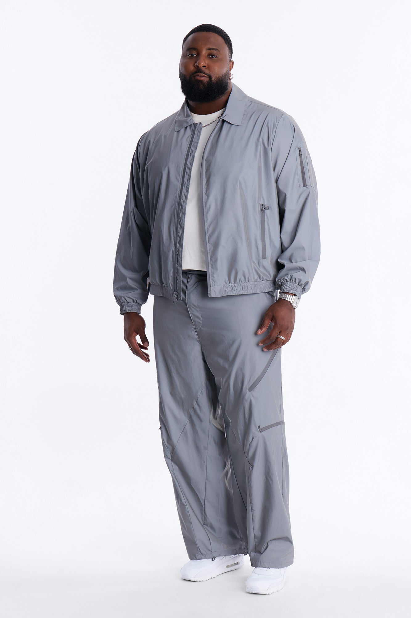 Baggy Reflective Zip Pant - Silver Fashion Nova