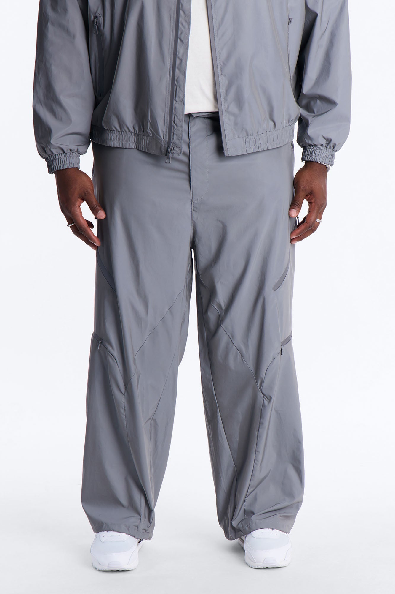 Baggy Reflective Zip Pant - Silver Fashion Nova