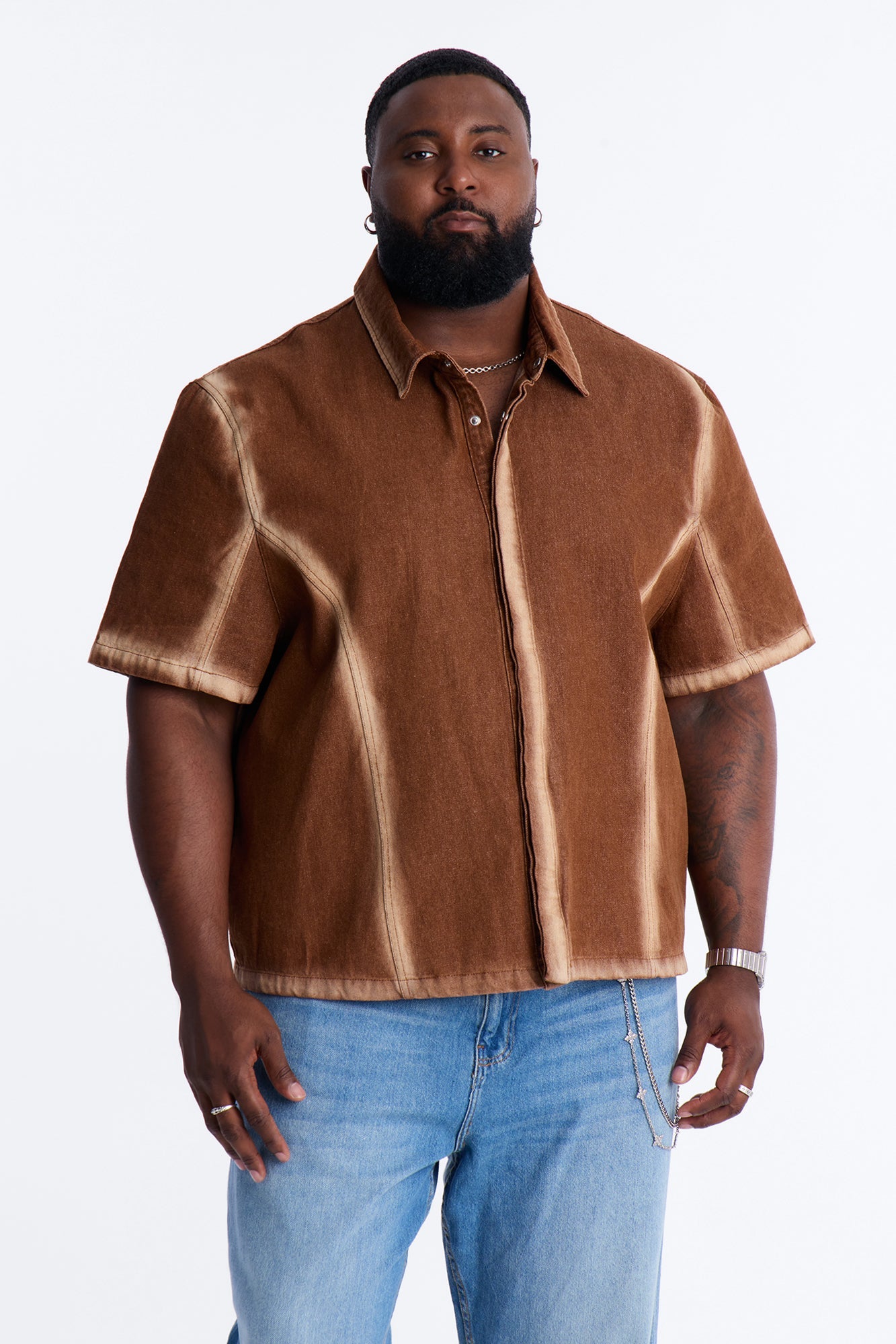 Iron Dust Denim Zip Up Shirt - Brown Fashion Nova