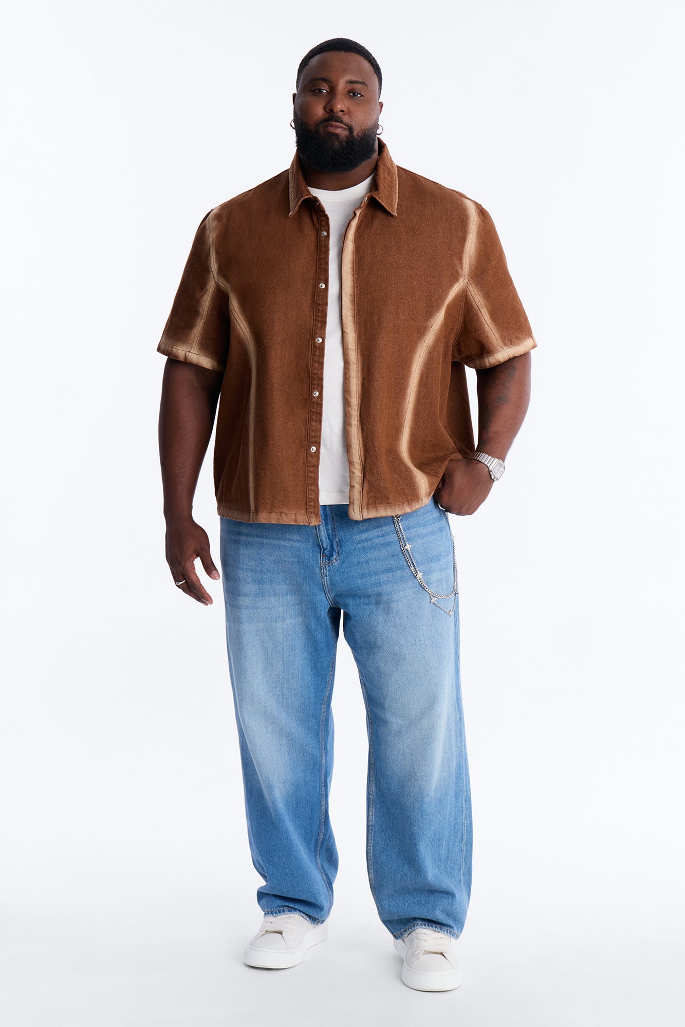 Iron Dust Denim Zip Up Shirt - Brown Fashion Nova