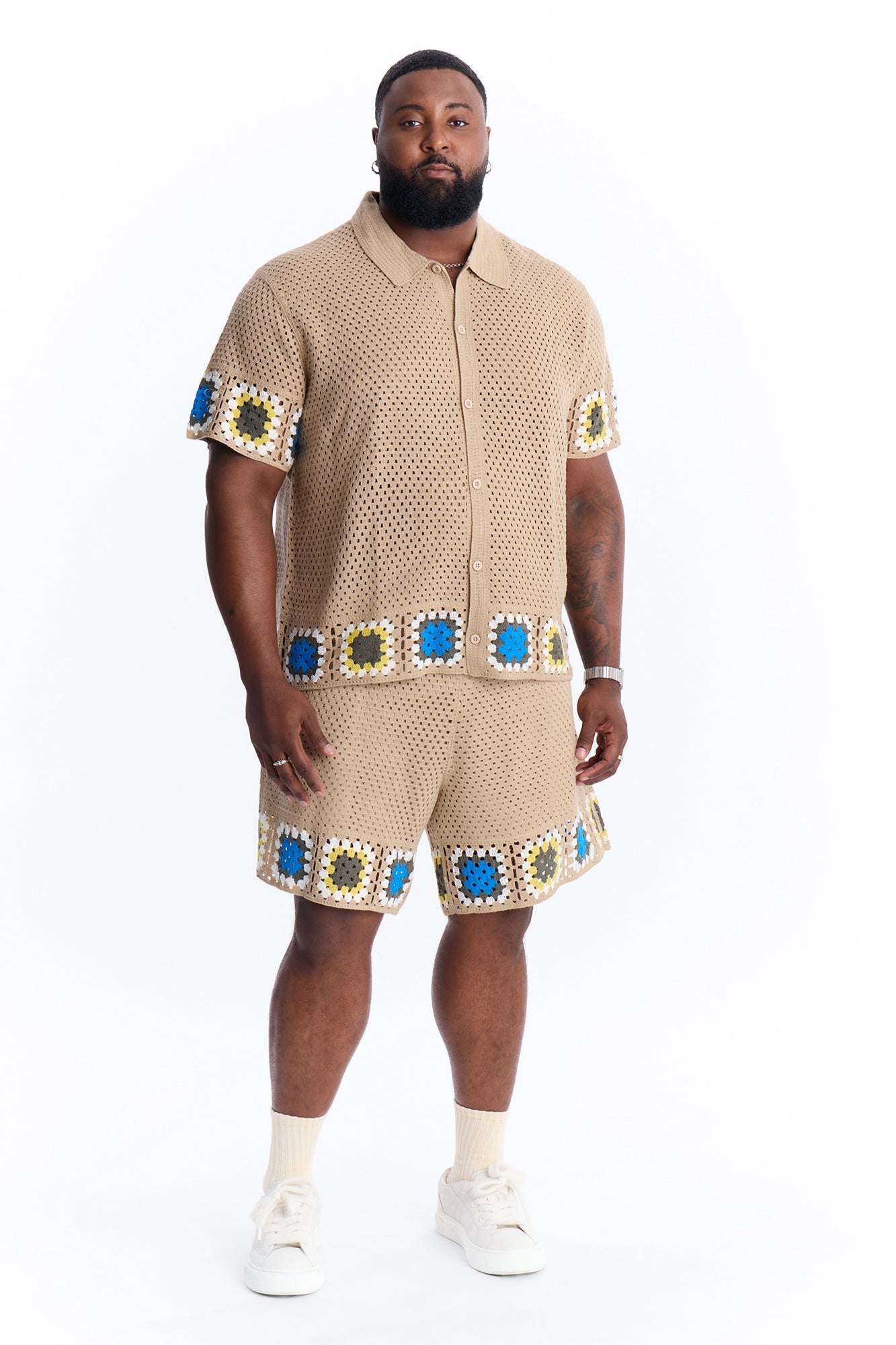 Relaxed Daisy Daze Crochet Button Up Shirt - Tan Fashion Nova