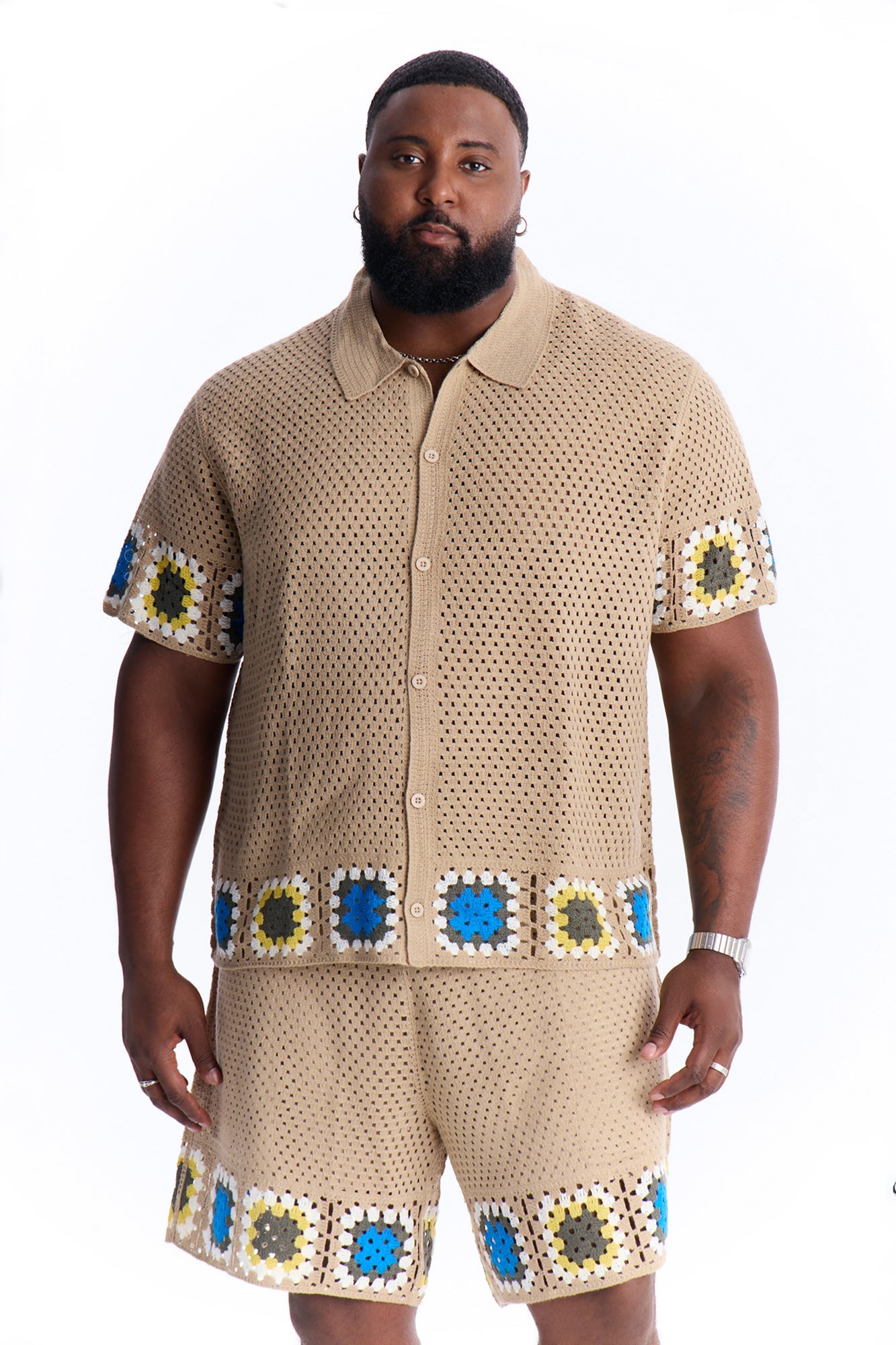 Relaxed Daisy Daze Crochet Button Up Shirt - Tan Fashion Nova
