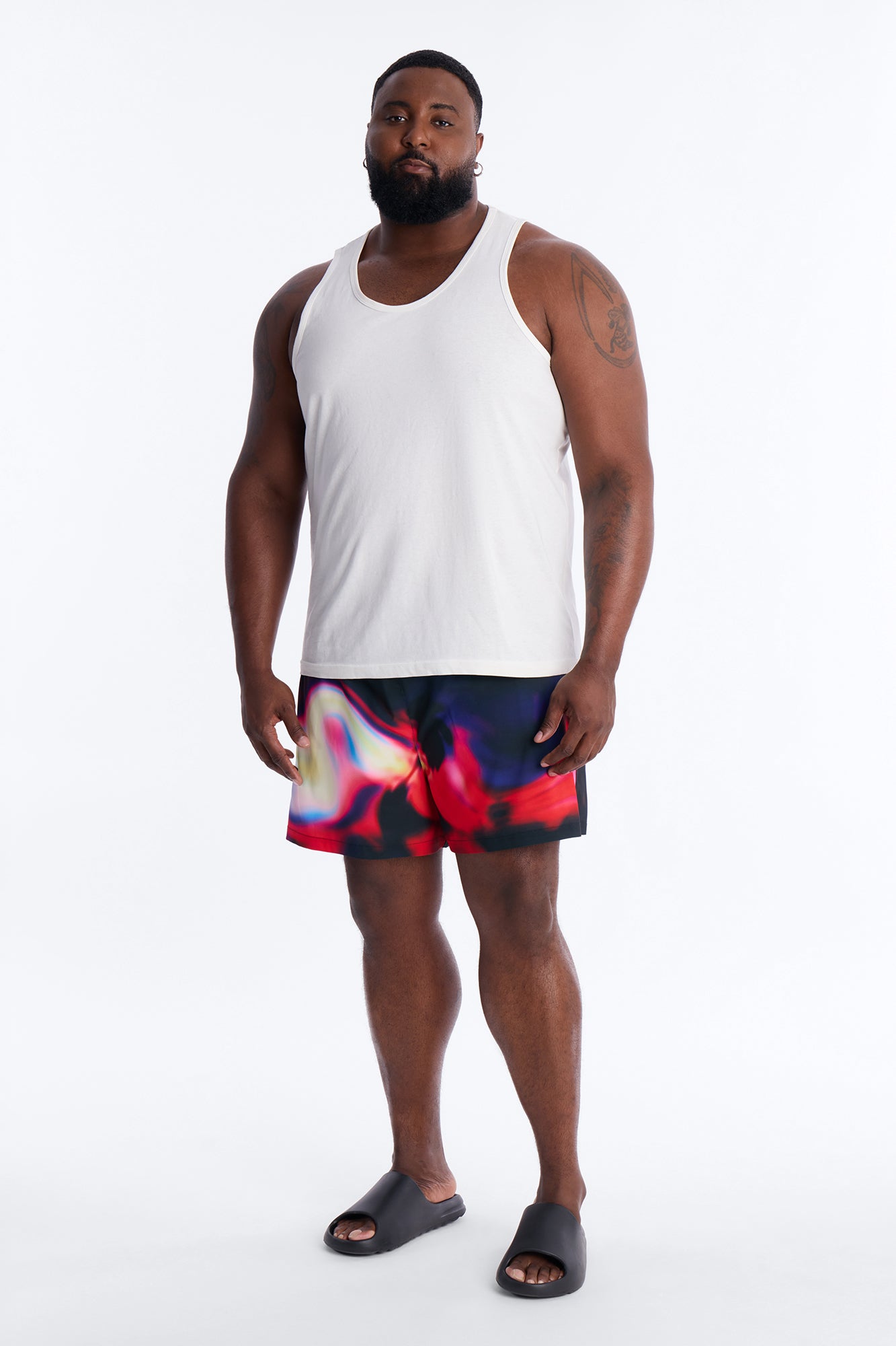 Relaxed Futuristic Abstract Acid Blur Swim Trunk 4″ - Black Fashion Nova