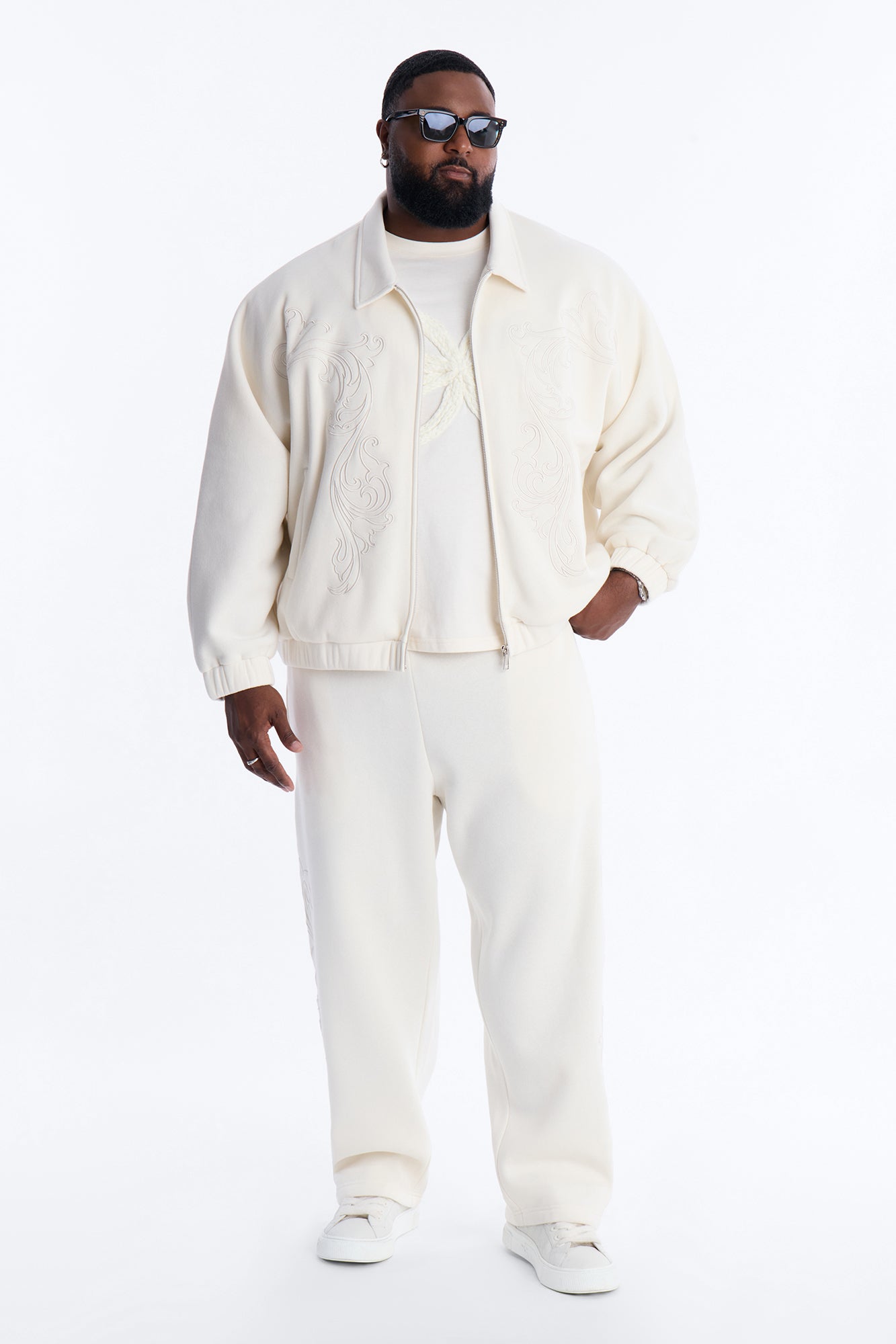 Embroidery Fleur Straight Sweatpants - Cream Fashion Nova