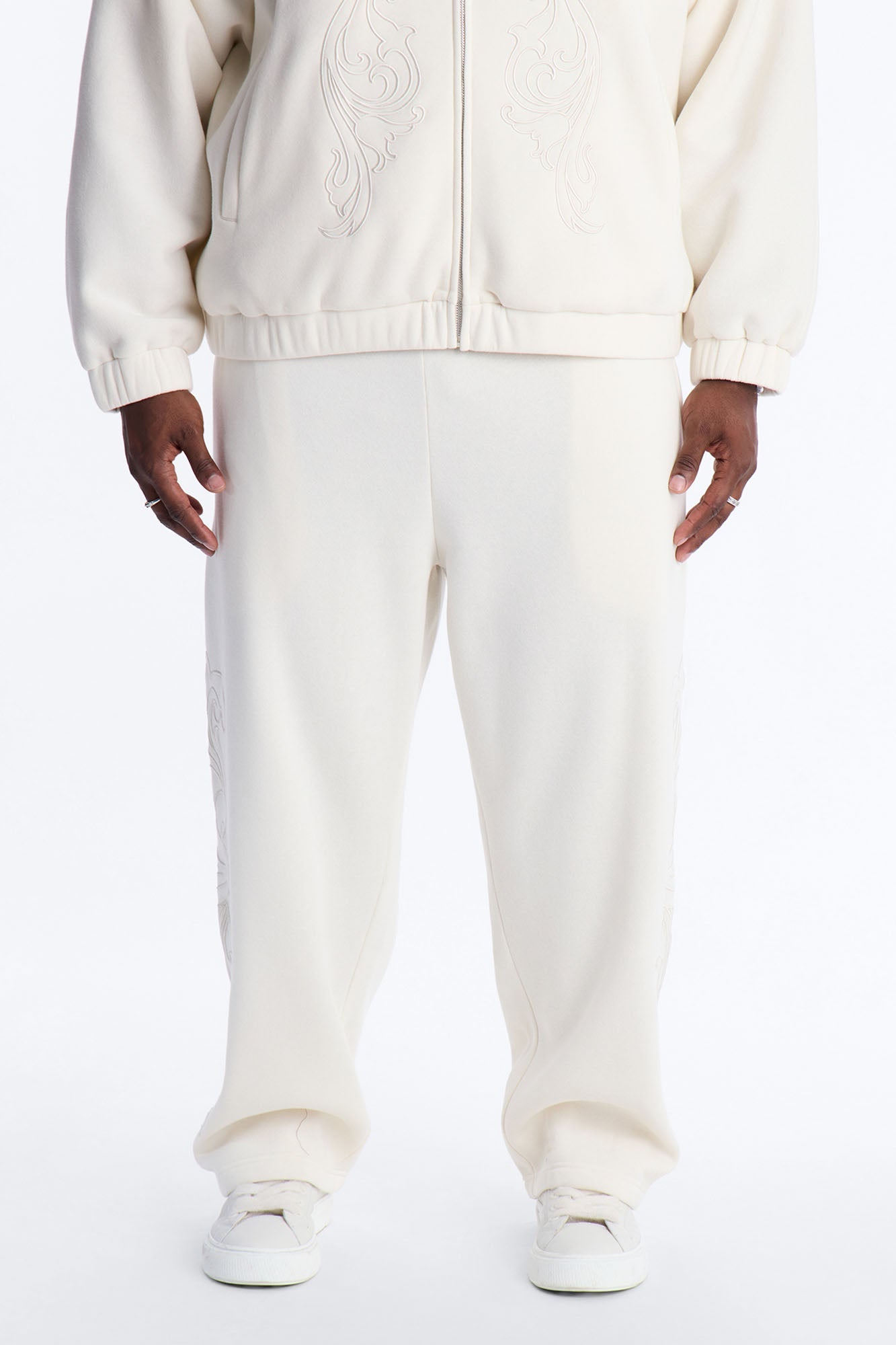 Embroidery Fleur Straight Sweatpants - Cream Fashion Nova