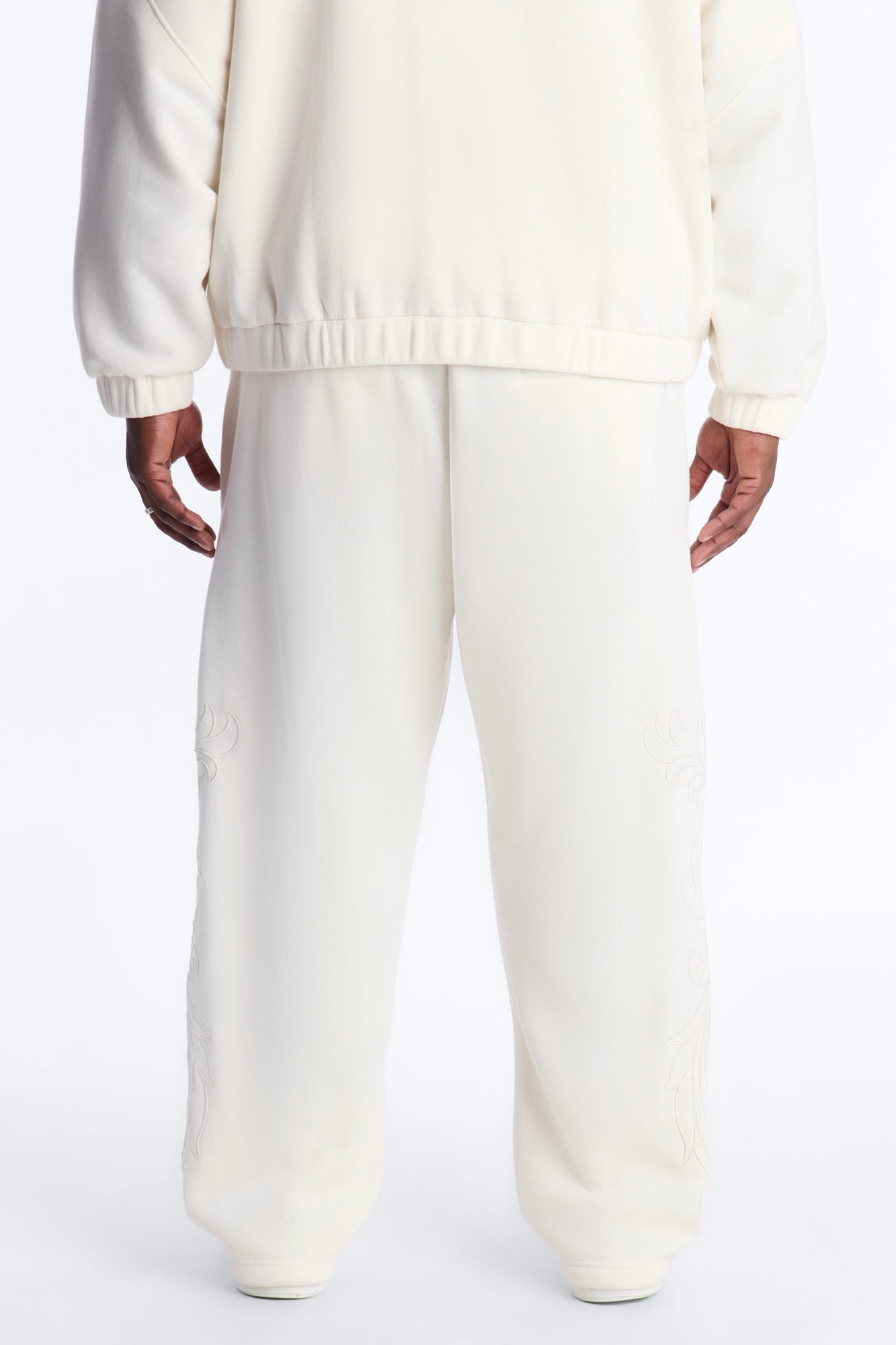 Embroidery Fleur Straight Sweatpants - Cream Fashion Nova