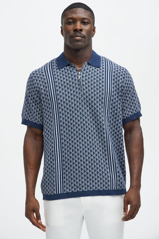 Avery Quarter Zip Knit Polo - Navy/combo Fashion Nova