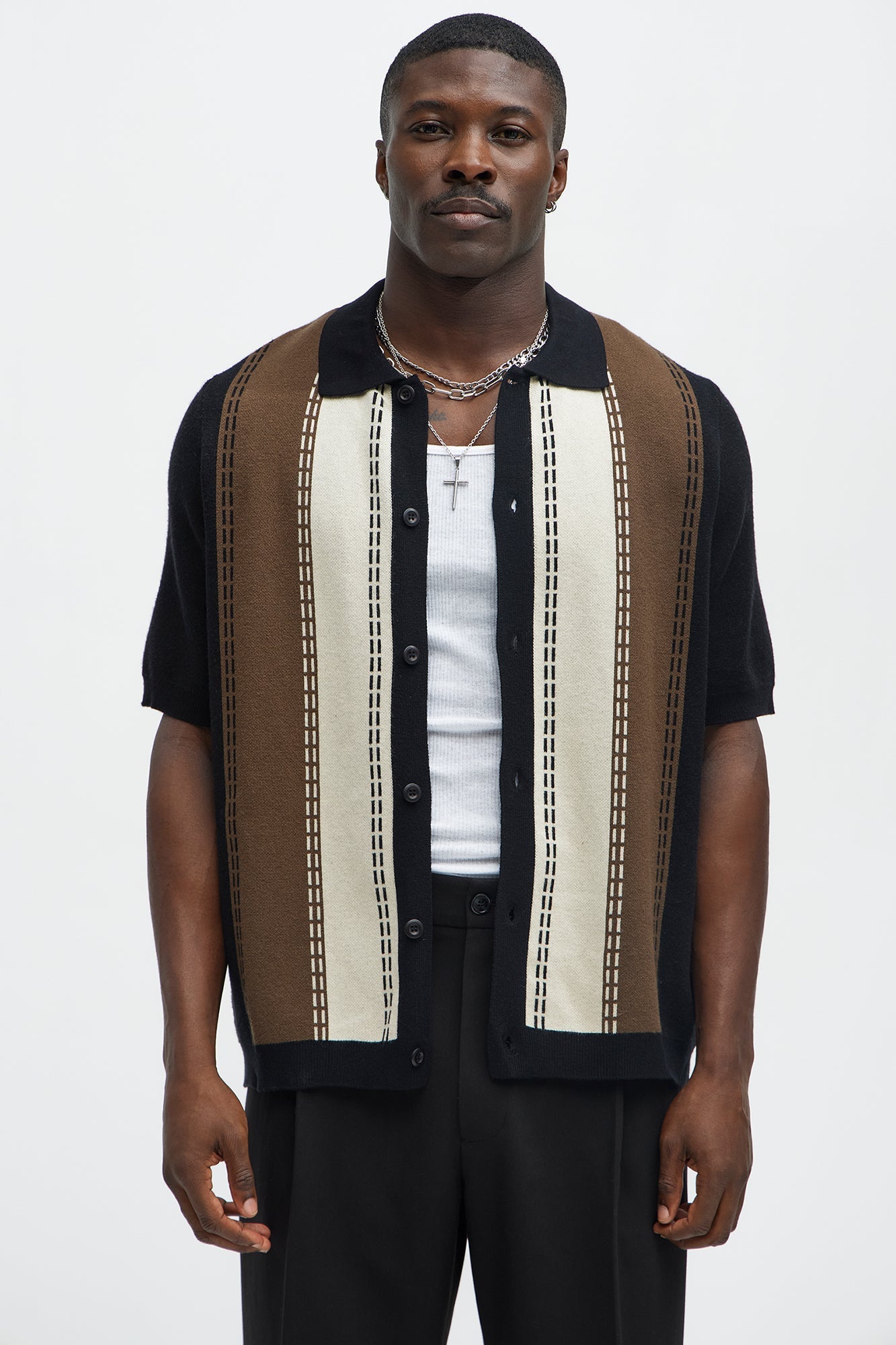 Blane Stripe Short Sleeve Knitted Shirt - Black/combo Fashion Nova