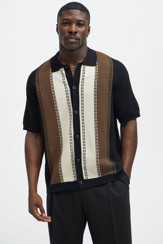 Blane Stripe Short Sleeve Knitted Shirt - Black/combo Fashion Nova