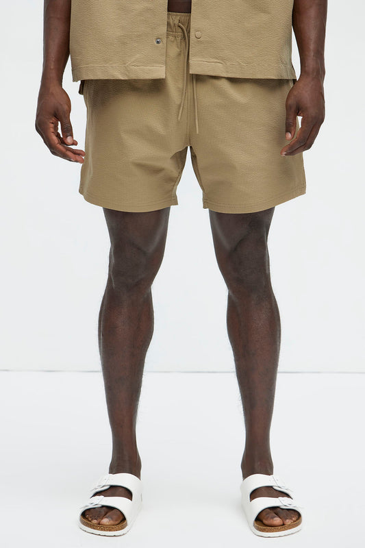 Seersucker Swim Trunk 6″ - Khaki Fashion Nova