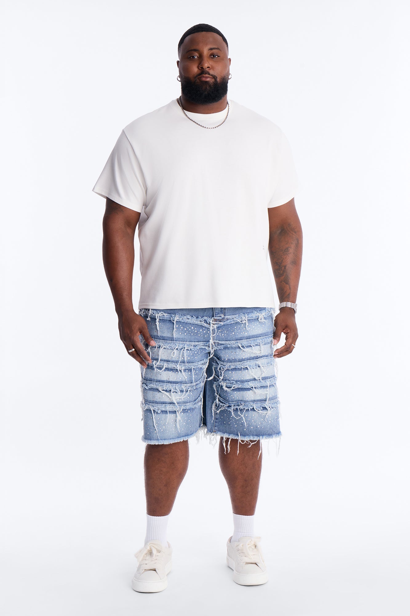 Relaxed Jeweled Havoc Denim Short - Light Wash Fashion Nova