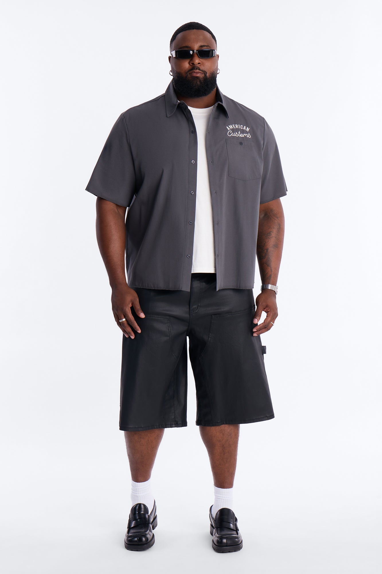 Baggy Liquid Coated Waxed Short - Black Fashion Nova