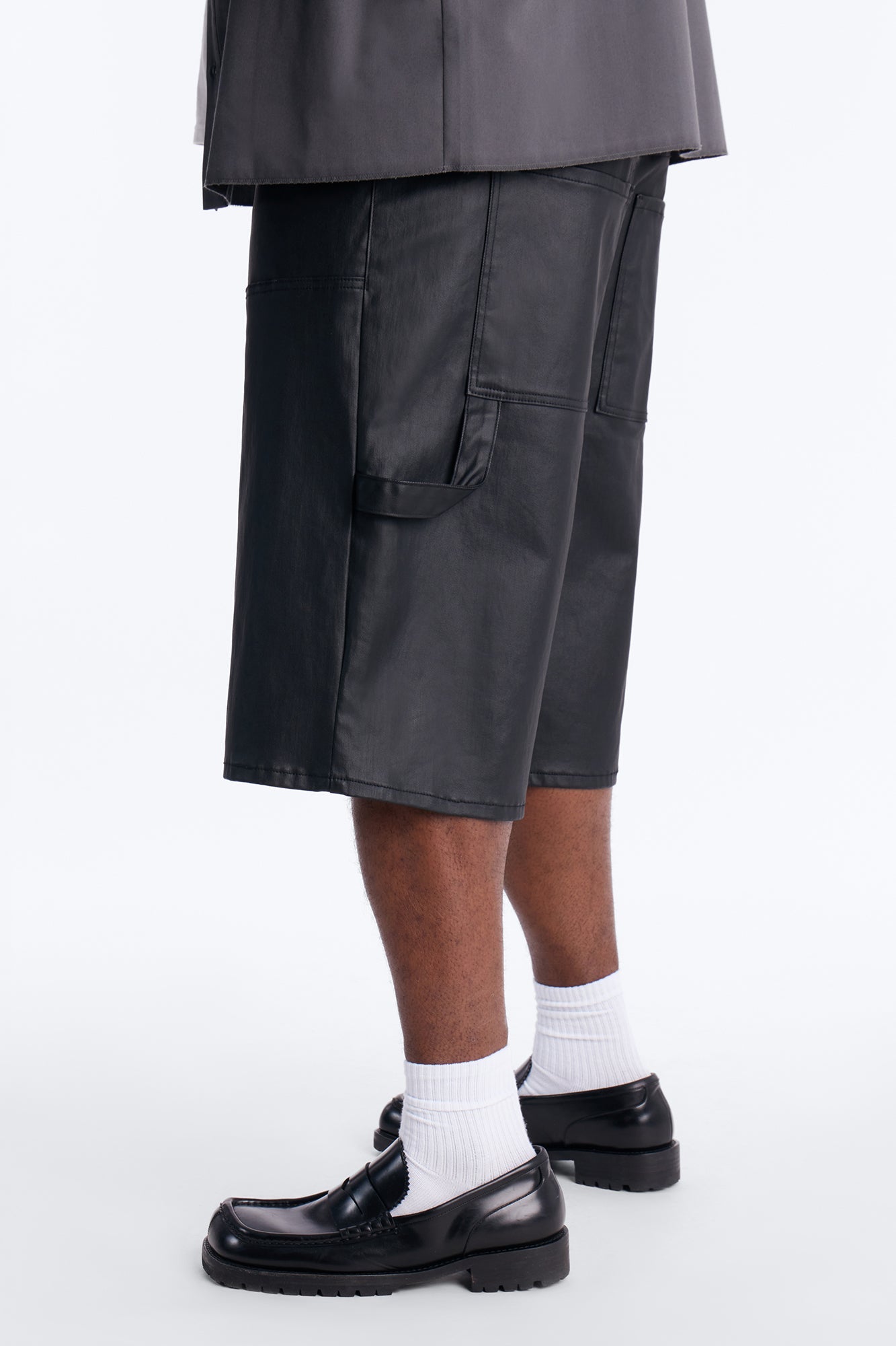 Baggy Liquid Coated Waxed Short - Black Fashion Nova