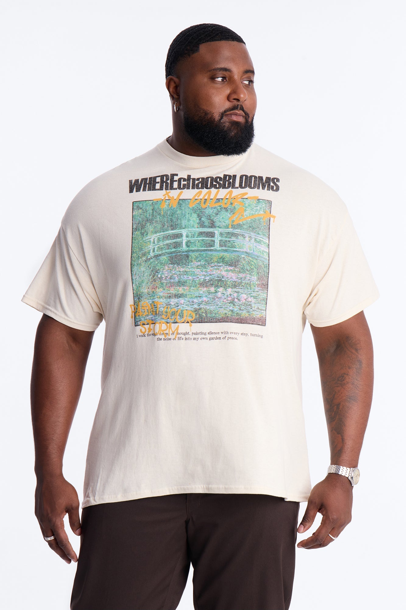 Monet Where Chaos Blooms Short Sleeve Tee - Natural Fashion Nova