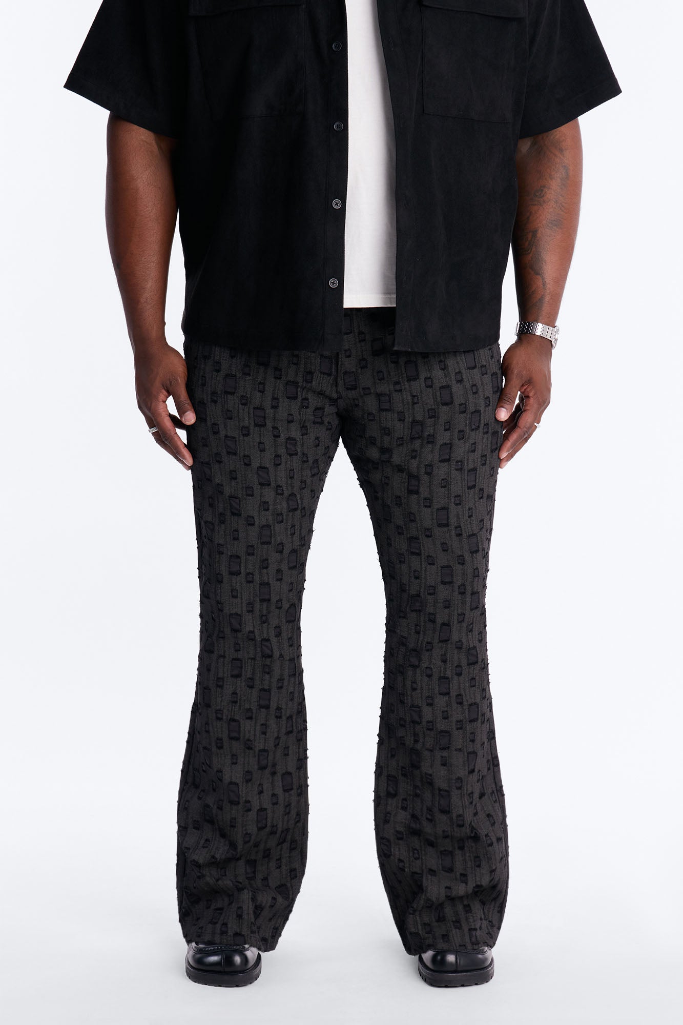 Stacked Slim Flare Distant Reality Distressed Pant - Charcoal Fashion Nova