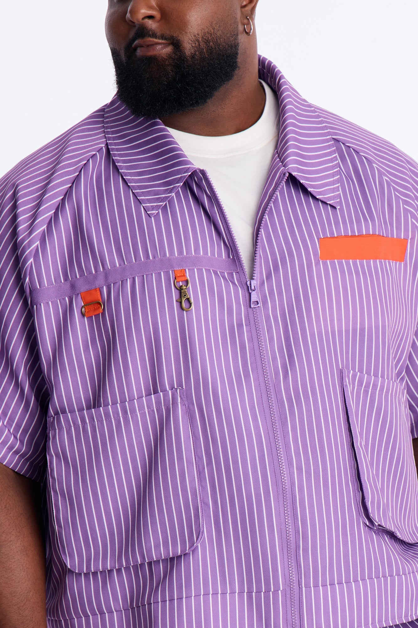 Boxy Cropped Desert Dunes Striped Button Up Shirt - Purple Fashion Nova