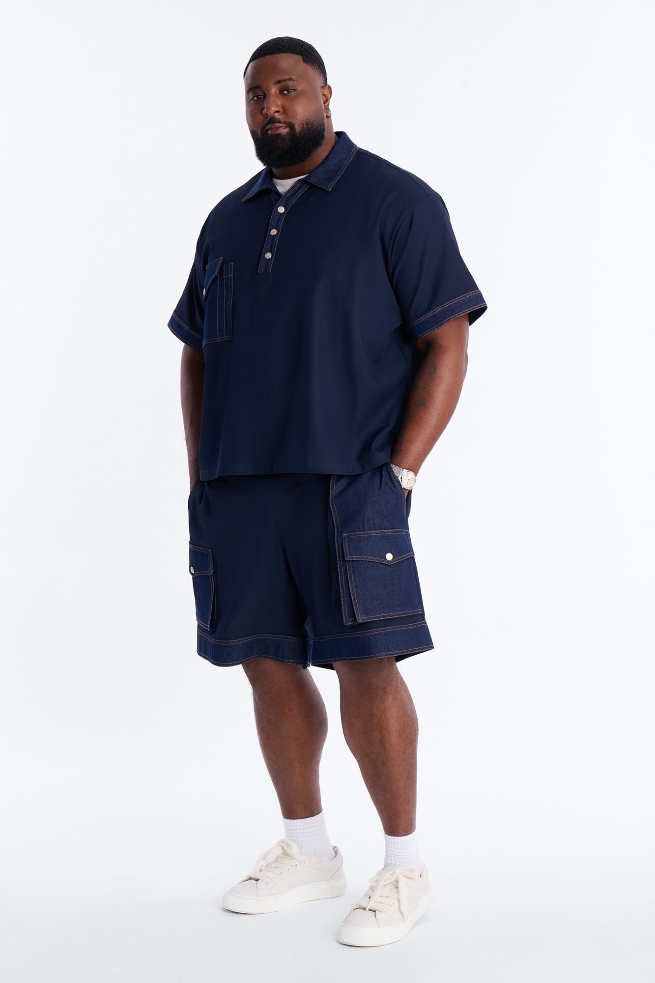 Relaxed Blueprint Cargo Short - Indigo Fashion Nova